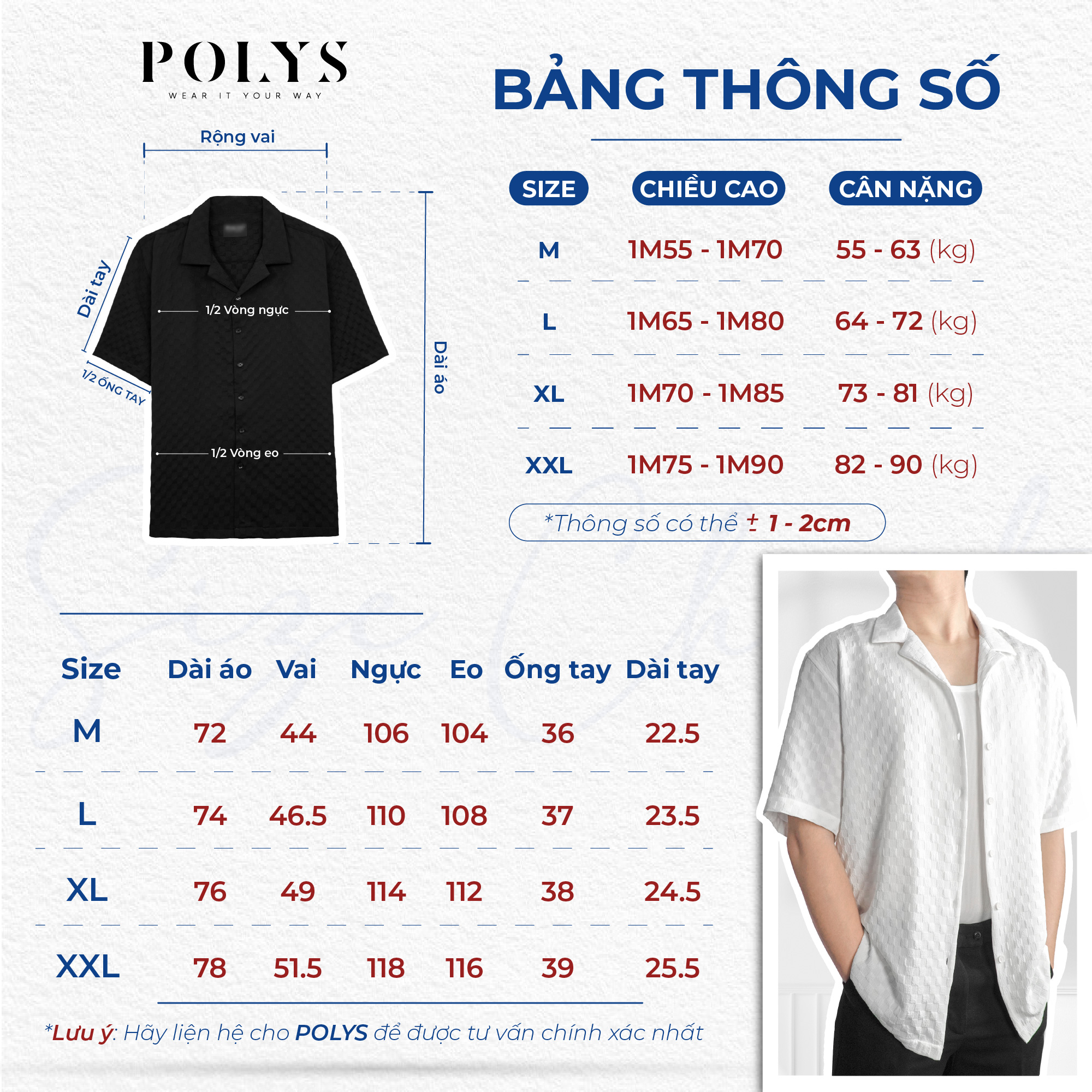 Mô tả Áo Sơ Mi Nam POLYS Trắng Đen Dáng Suông Vừa BEVIS - 7