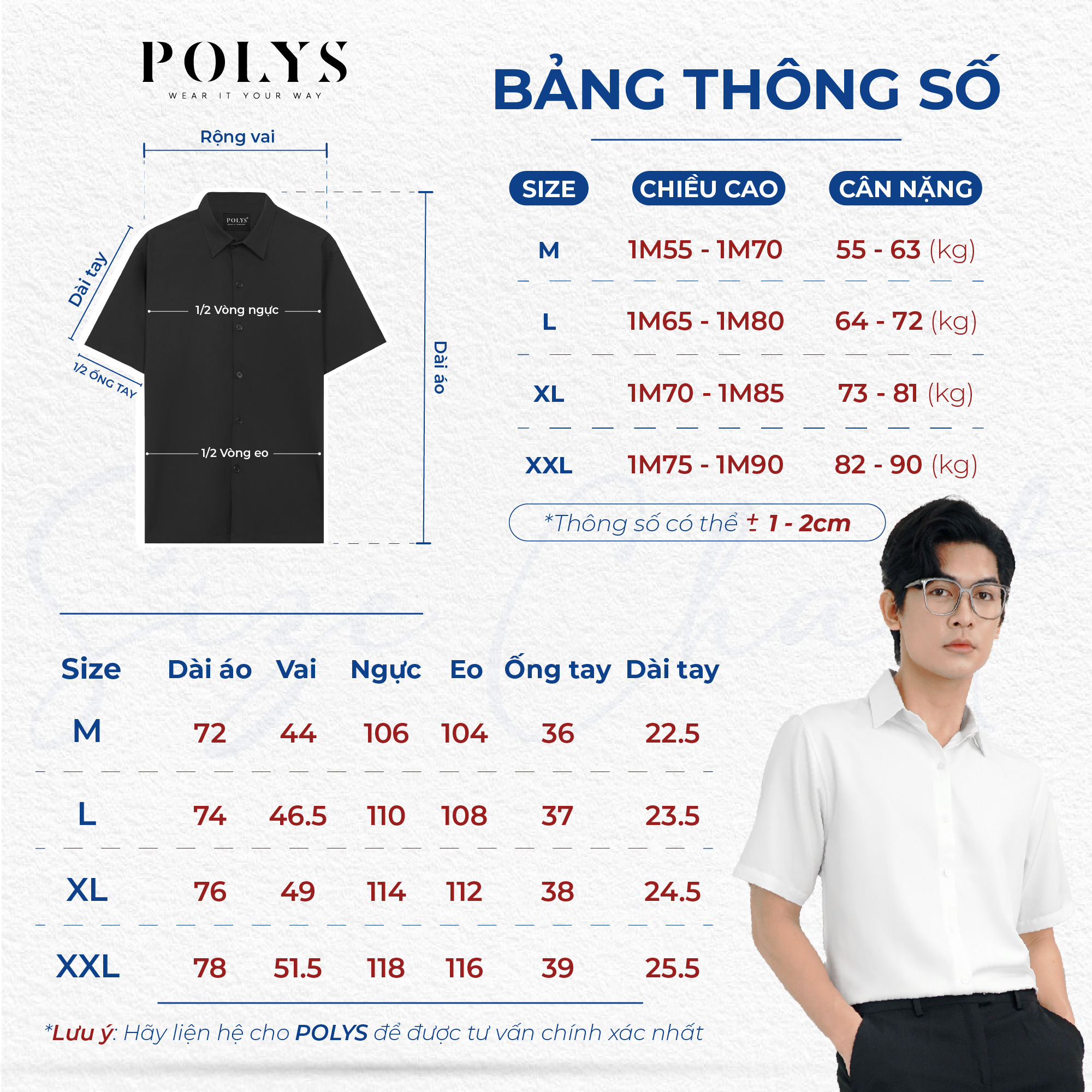 Mô tả Áo sơ mi nam tay ngắn POLYS Fullbox, Vải Chéo co giãn 2 chiều thoáng khí Sơ mi tay ngắn 6 màu BASIC - 3