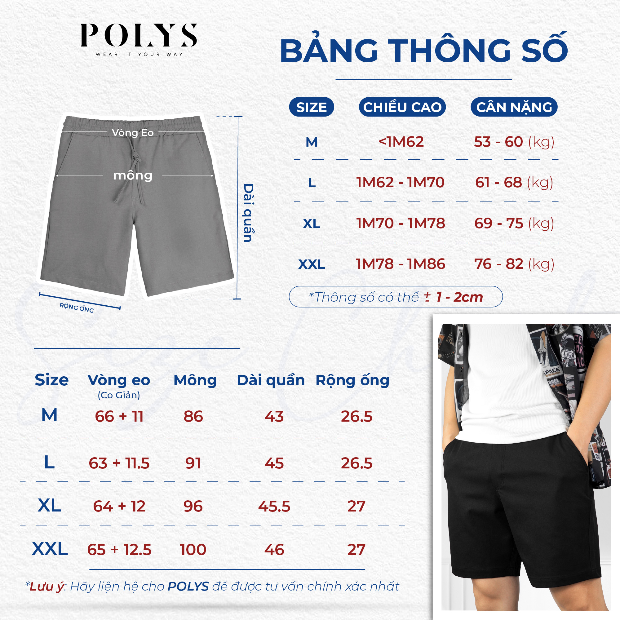 Mô tả Quần Short Kaki Nam, Lưng Thun Dây Rút, Form Trên Gối, Chất Kaki Giãn 4 Chiều. Short Kaki POLYS - 7