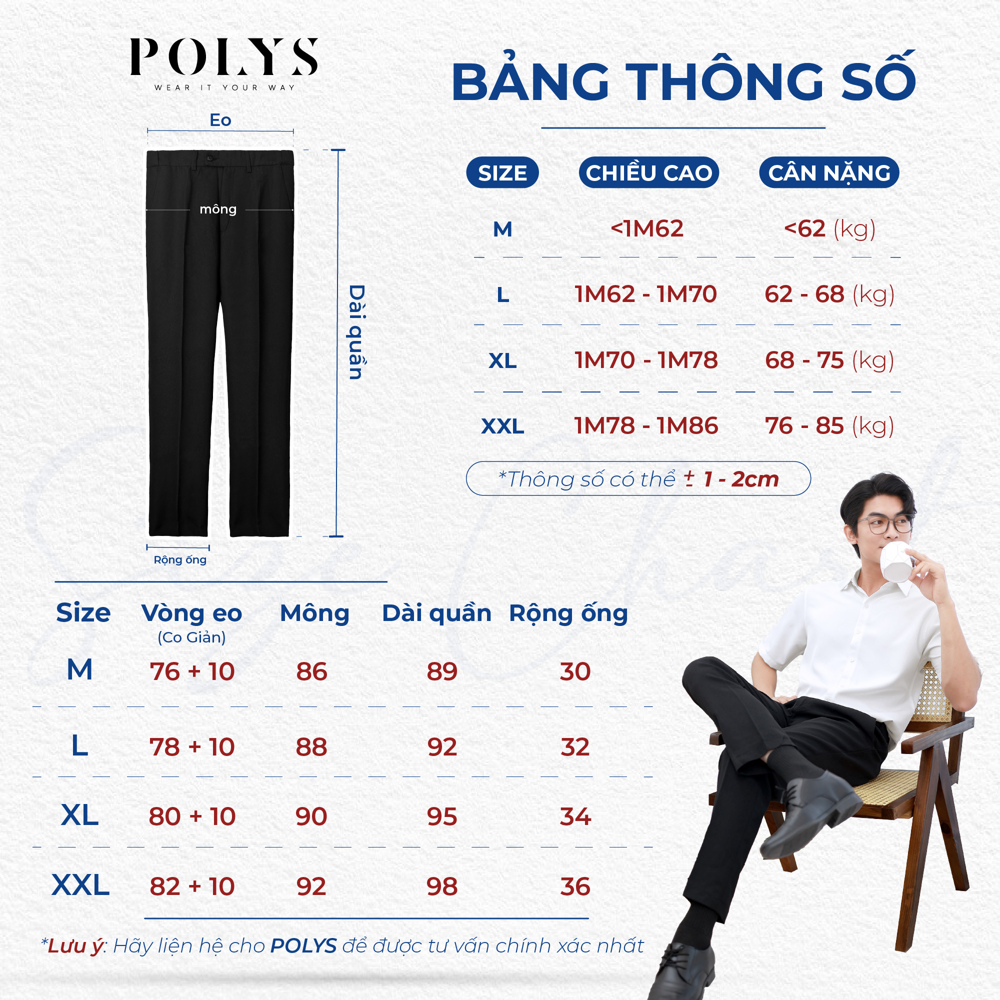 Mô tả Quần Âu Dài và Quần Short lưng đai chun ẩn, vải Tuyết Mưa mềm mịn, form regular brand POLYS - 8