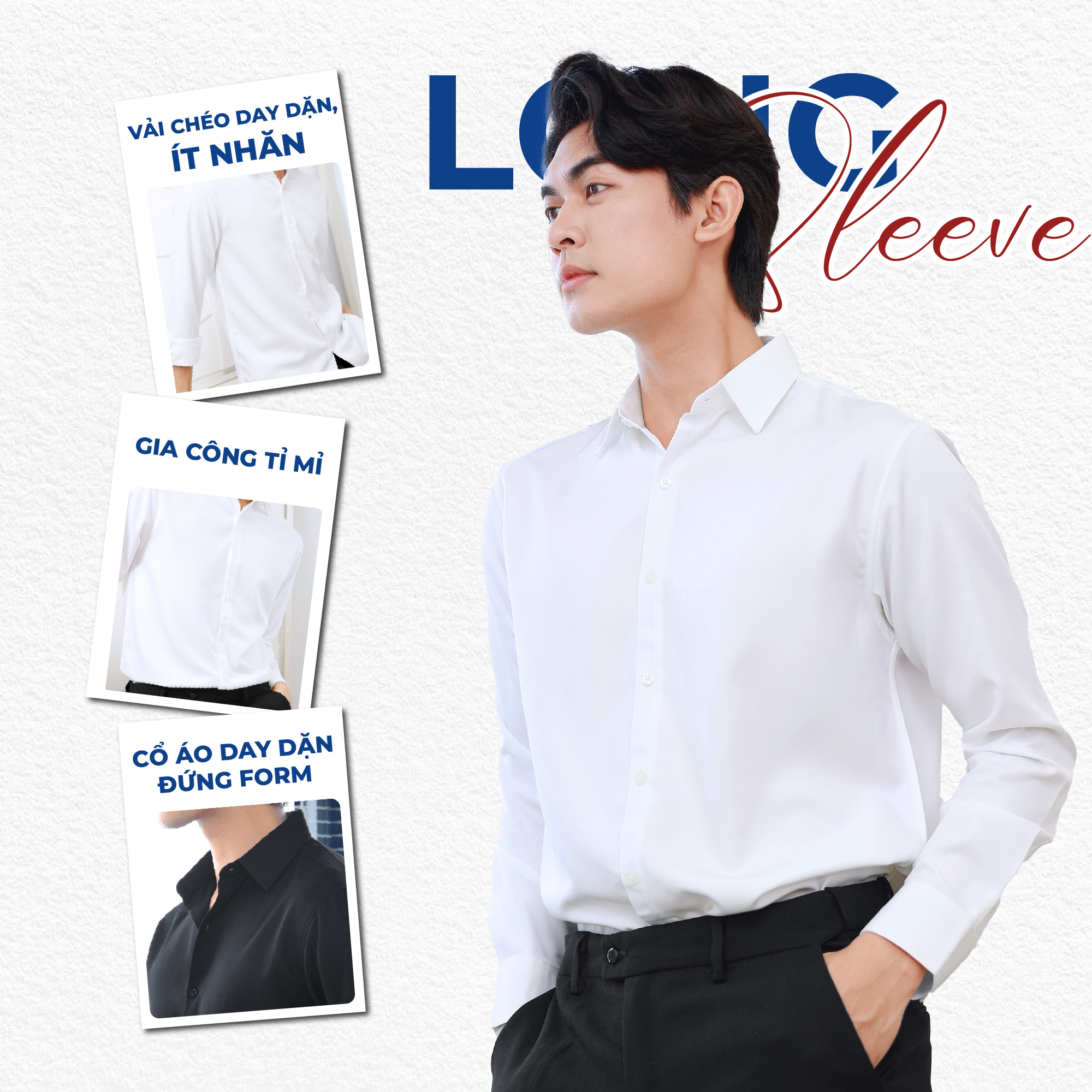 Mô tả Áo sơ mi nam tay dài Trắng Đen POLYS Fullbox, Vải Chéo Thái dày dặn, co giãn, thoáng khí LONG SLEEVE - 2