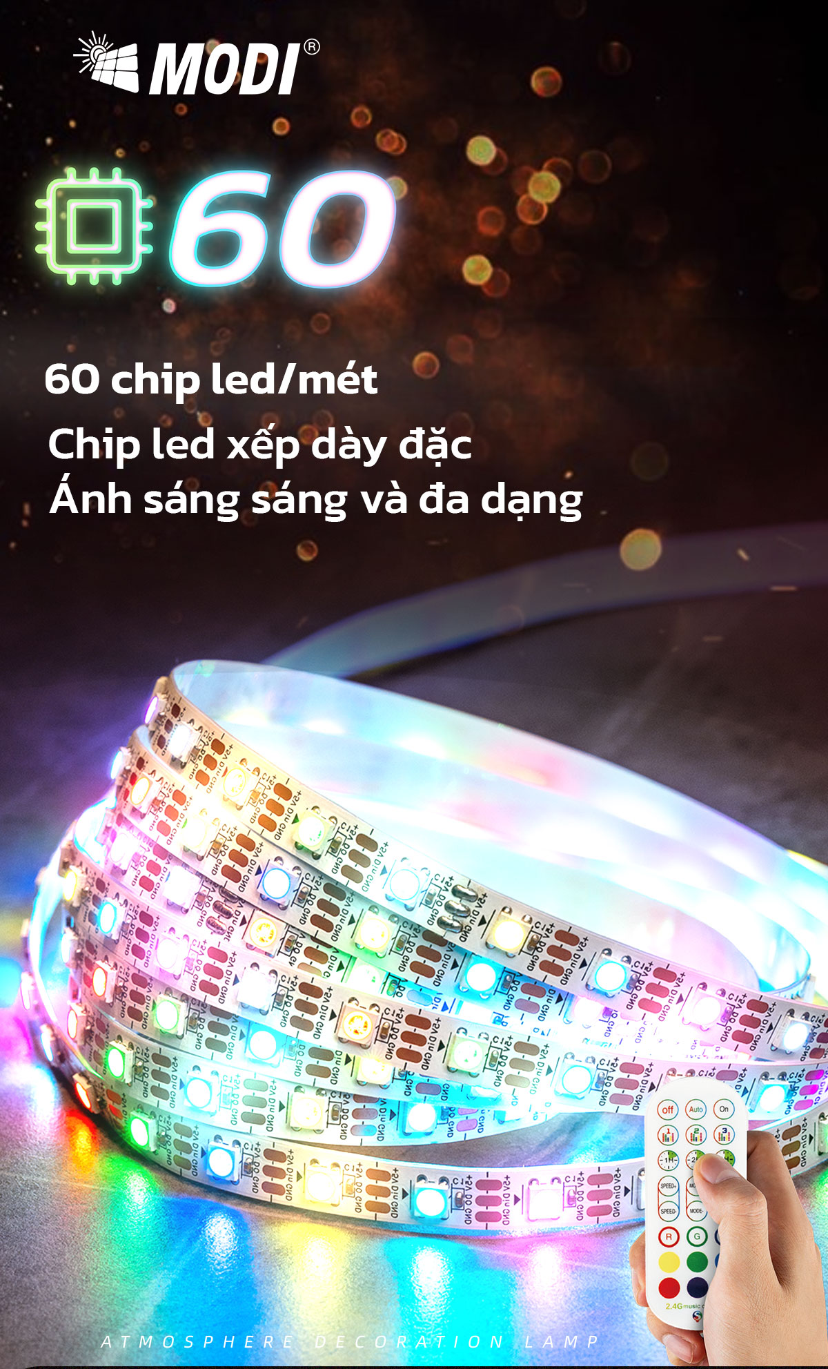 Mô tả Dây Led Trang Trí USB Bluetooth 3M/5M/10M MODI SOLAR Đủ Màu Sắc Trang Trí Ngoài Trời Chống Thấm Nước - 4