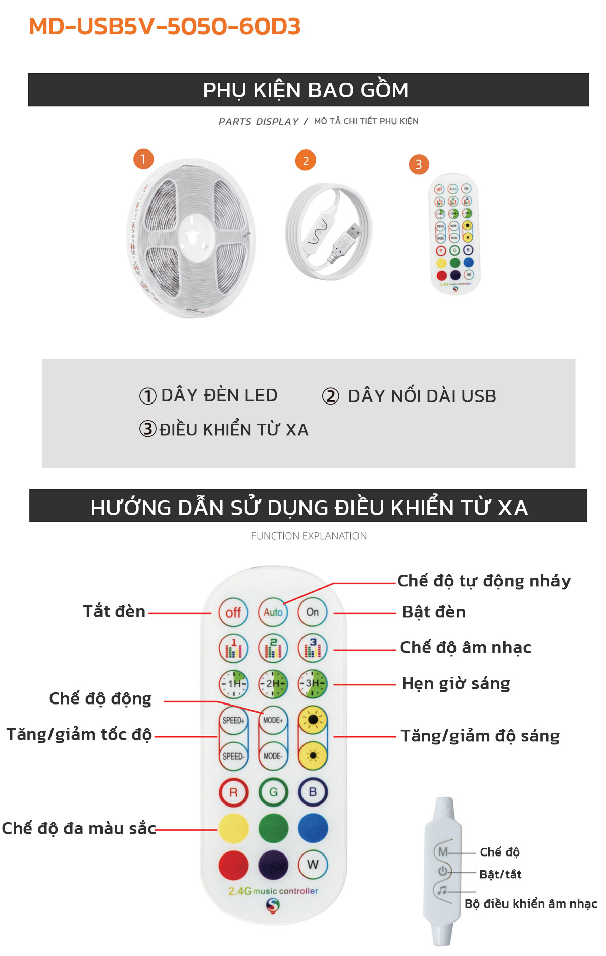 Mô tả Dây Led Trang Trí USB Bluetooth 3M/5M/10M MODI SOLAR Đủ Màu Sắc Trang Trí Ngoài Trời Chống Thấm Nước - 9
