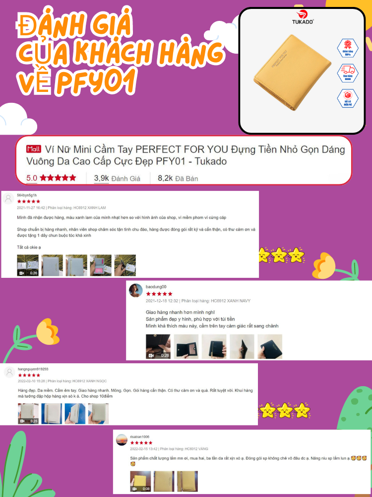 Mô tả Ví Nữ Mini Cầm Tay PERFECT FOR YOU Đựng Tiền Nhỏ Gọn Dáng Vuông Da Cao Cấp Cực Đẹp PFY01 - Tukado - 2