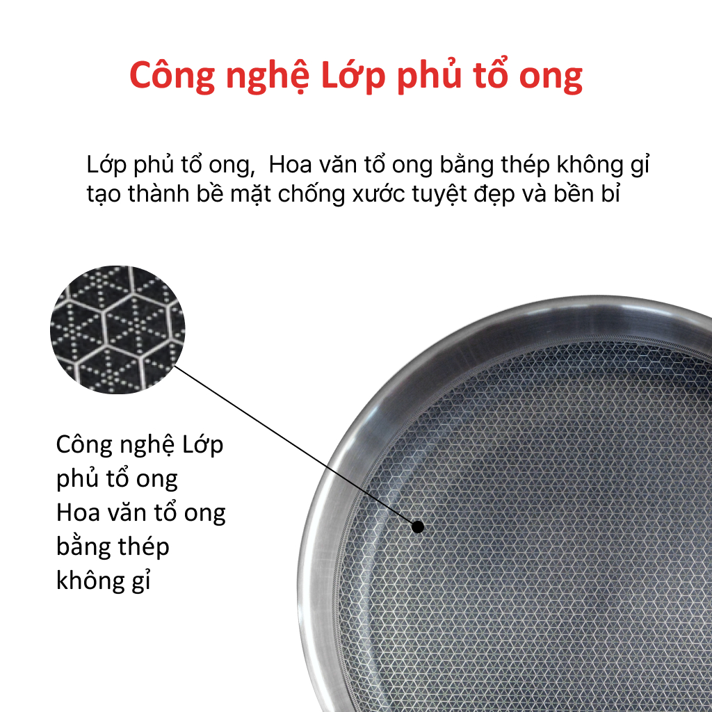 Mô tả Chảo Chống Dính Inox 3 lớp liền khối Tổ Ong 28cm HAPPYCOOK, BCF-28TP - 3
