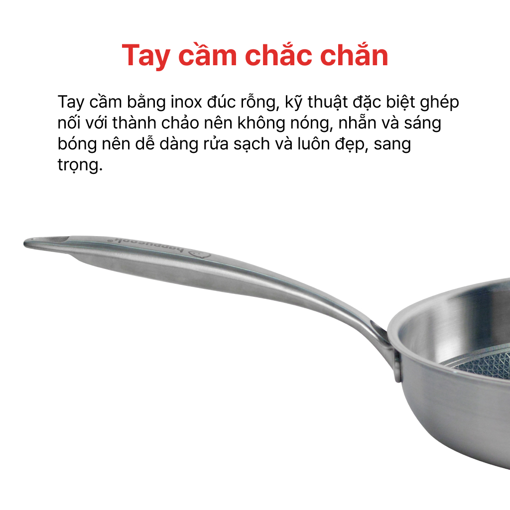 Mô tả Chảo Chống Dính Inox 3 lớp liền khối Tổ Ong 28cm HAPPYCOOK, BCF-28TP - 5