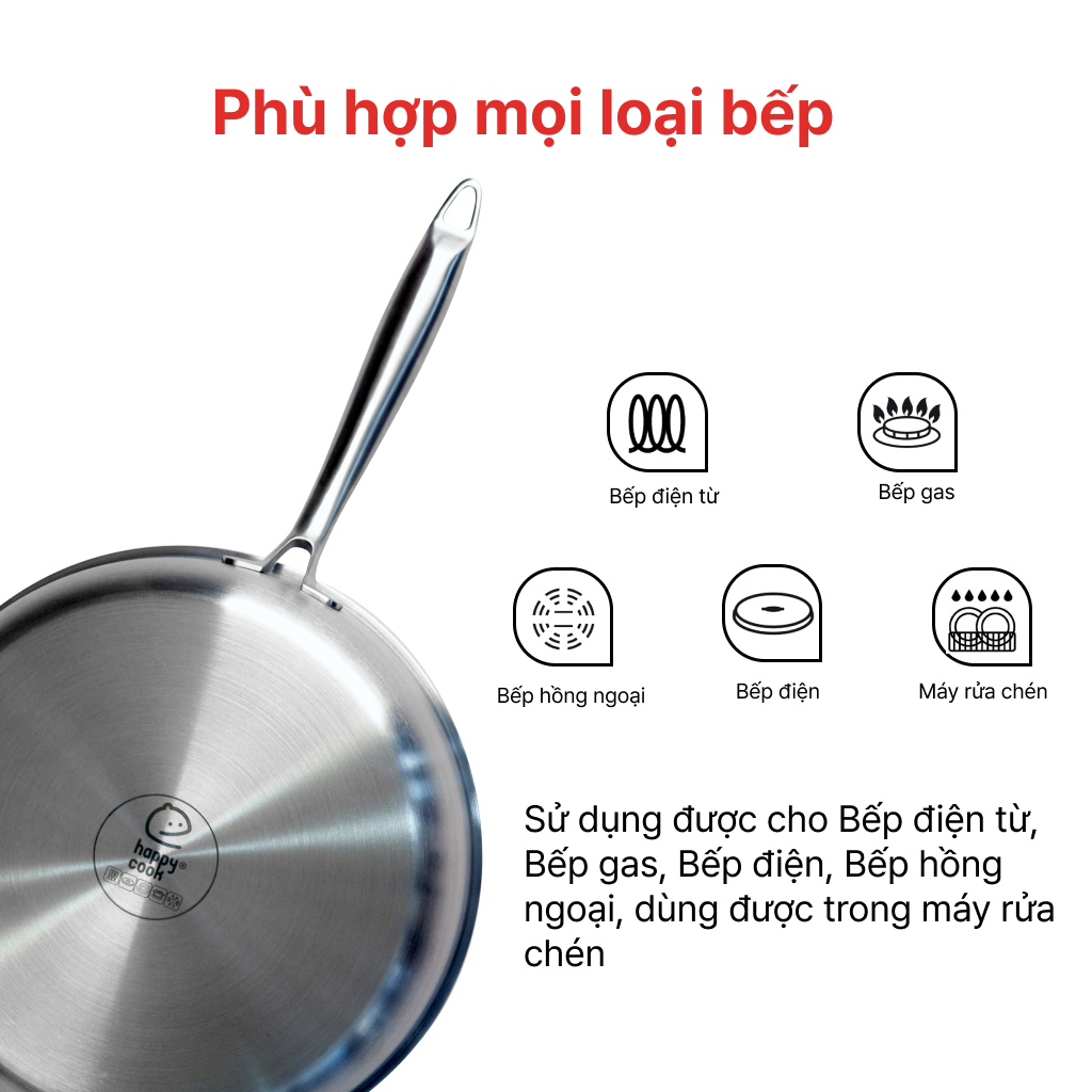 Mô tả Chảo Chống Dính Inox 3 lớp liền khối Tổ Ong 28cm HAPPYCOOK, BCF-28TP - 6