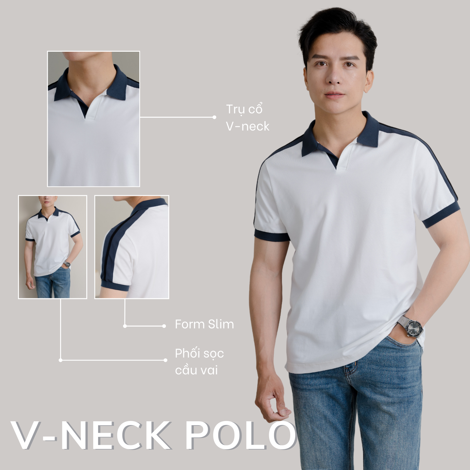 Mô tả Áo Polo nam V-NECK LEEVUS phối bo, vải CVC cá sấu, form regular APL318 - 2