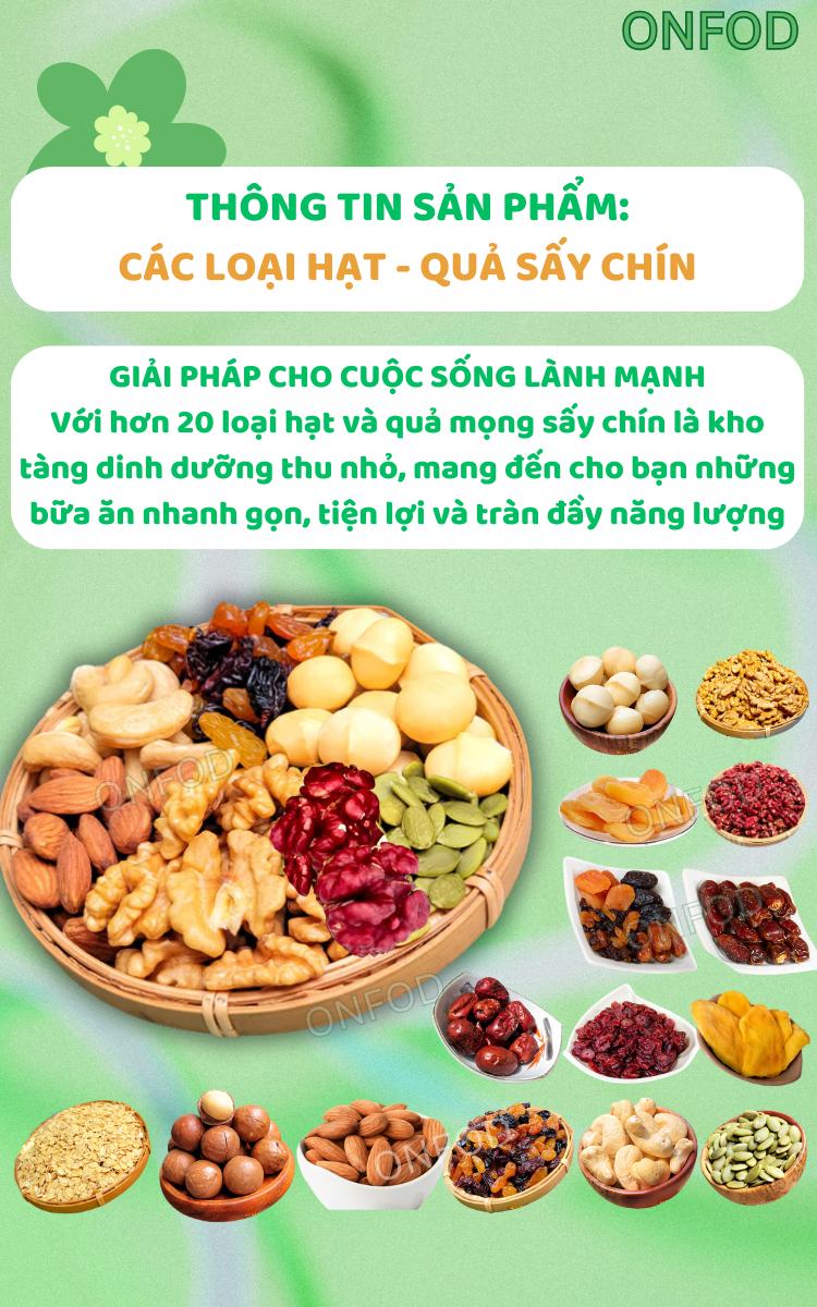 Mô tả Các loại hạt dinh dưỡng sấy chín ONFOD hạt điều rang muối óc chó hạnh nhân macca yến mạch hạt bí hạt thông - 1