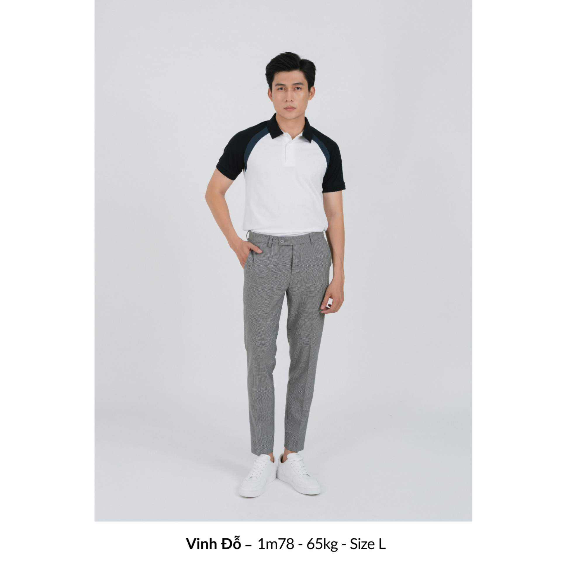 Mô tả Áo Polo nam ROVE LEEVUS màu trắng phối raglan đen xanh, CVC cá sấu, form regular APL316 - 3