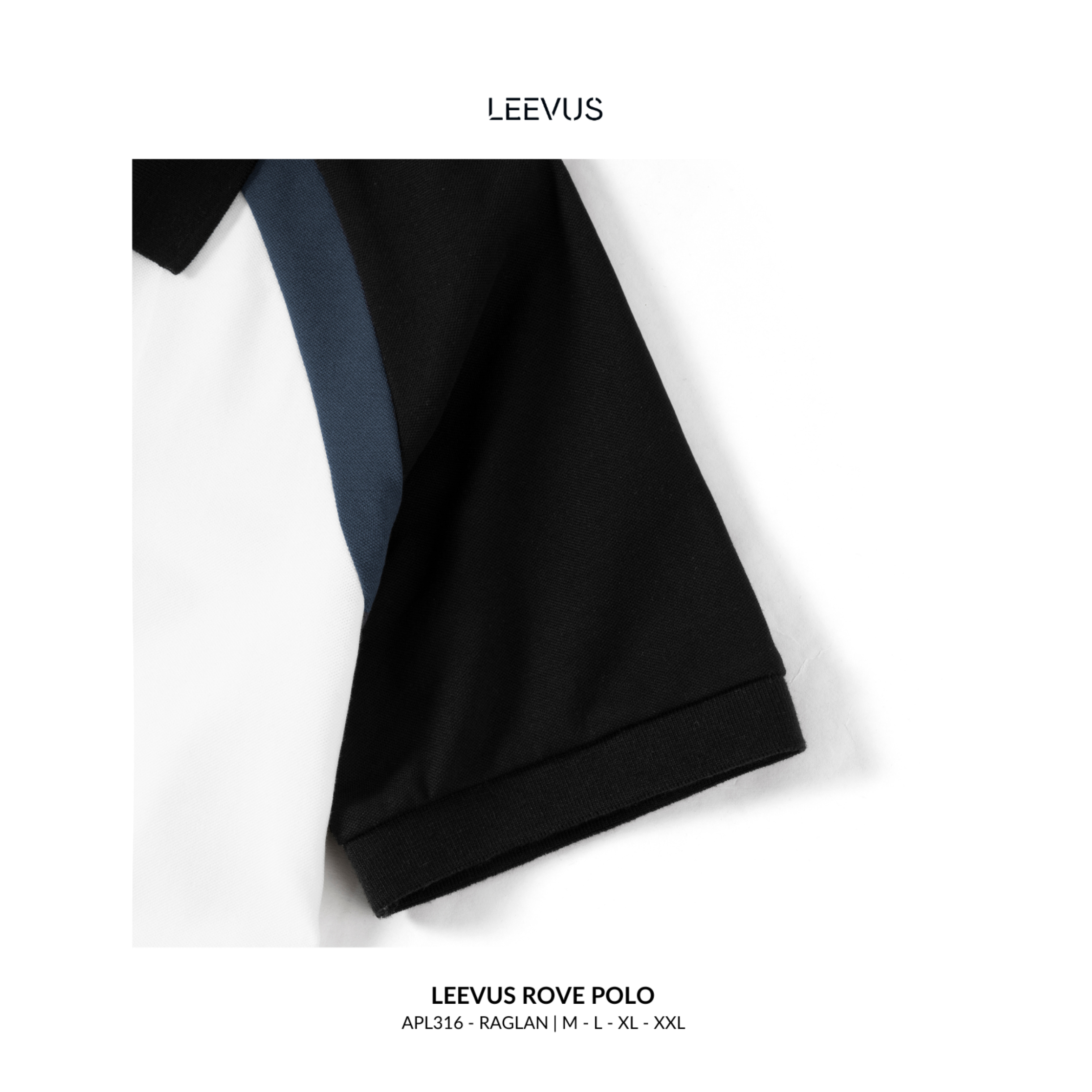 Mô tả Áo Polo nam ROVE LEEVUS màu trắng phối raglan đen xanh, CVC cá sấu, form regular APL316 - 6