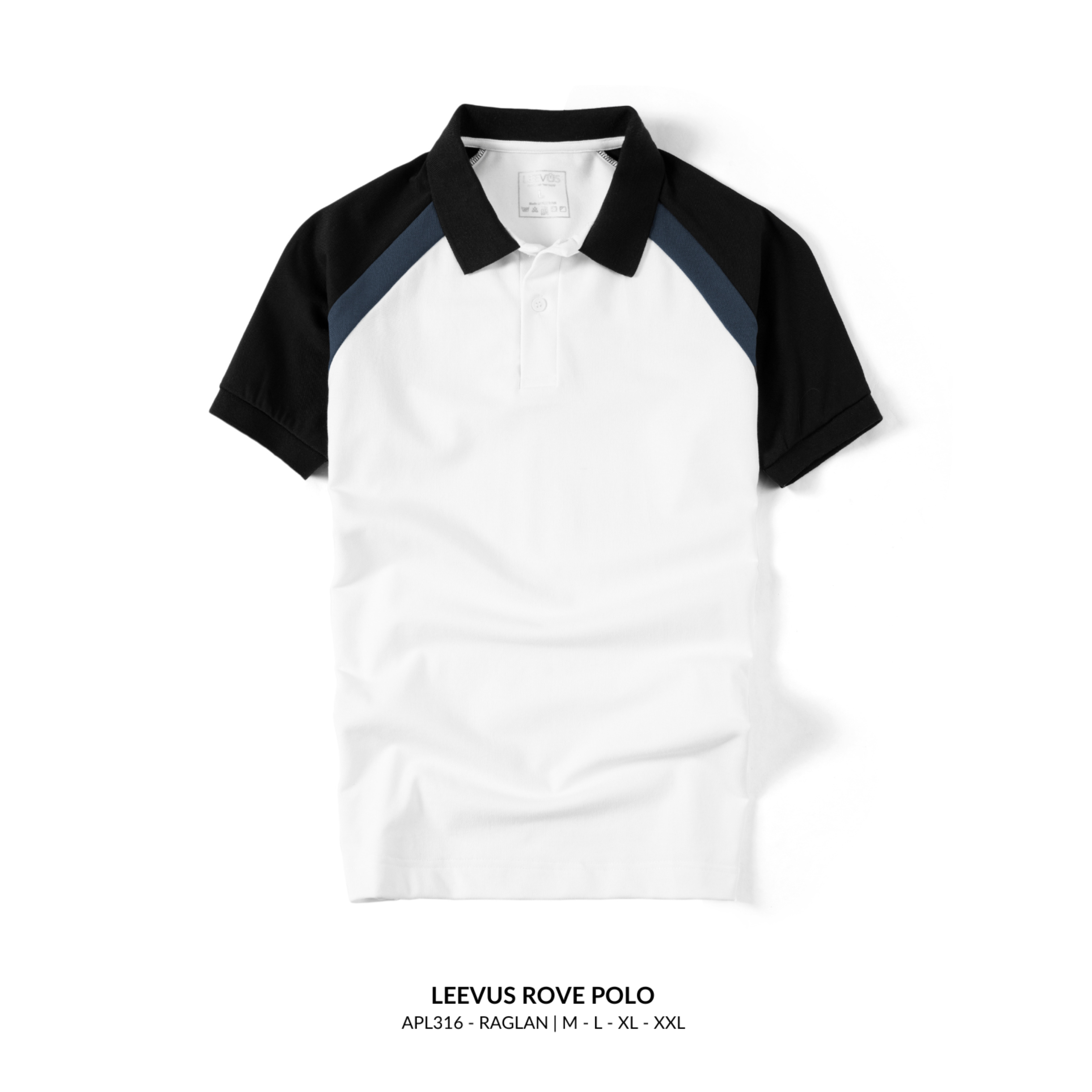 Mô tả Áo Polo nam ROVE LEEVUS màu trắng phối raglan đen xanh, CVC cá sấu, form regular APL316 - 9