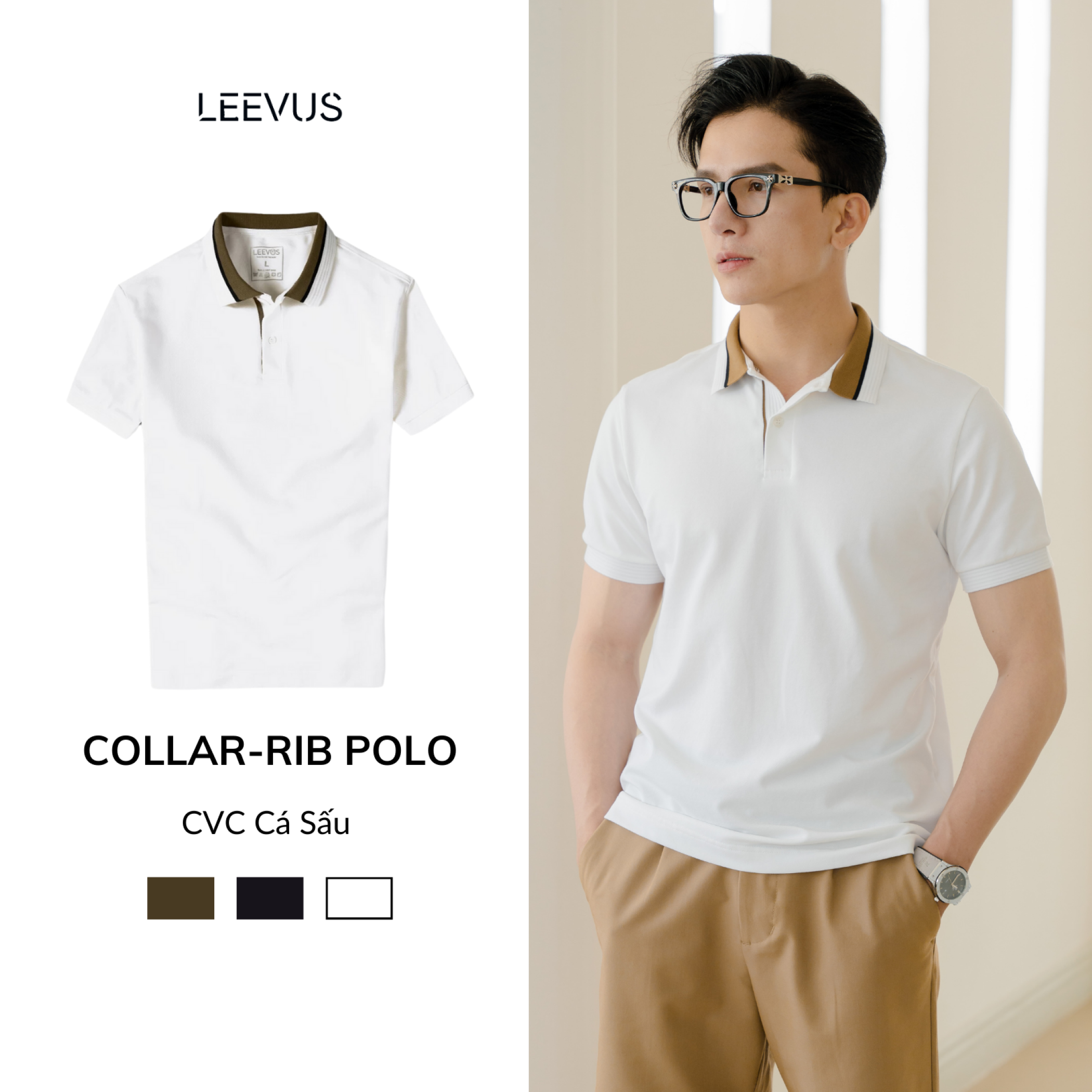 Mô tả Áo Polo nam BLOCK COLLAR-RIB LEEVUS phối bo, vải CVC cá sấu, form regular APL311 - 1