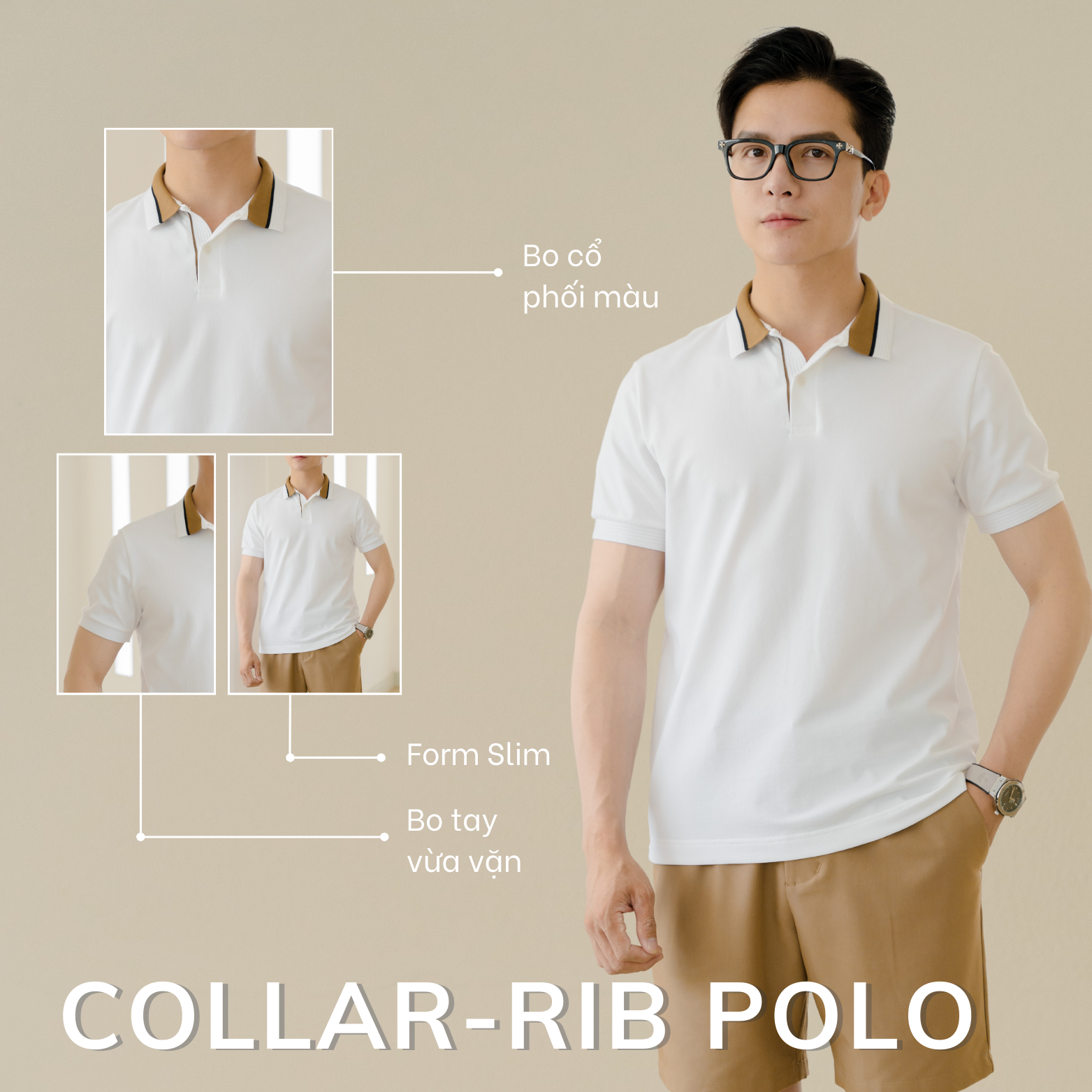 Mô tả Áo Polo nam BLOCK COLLAR-RIB LEEVUS phối bo, vải CVC cá sấu, form regular APL311 - 2