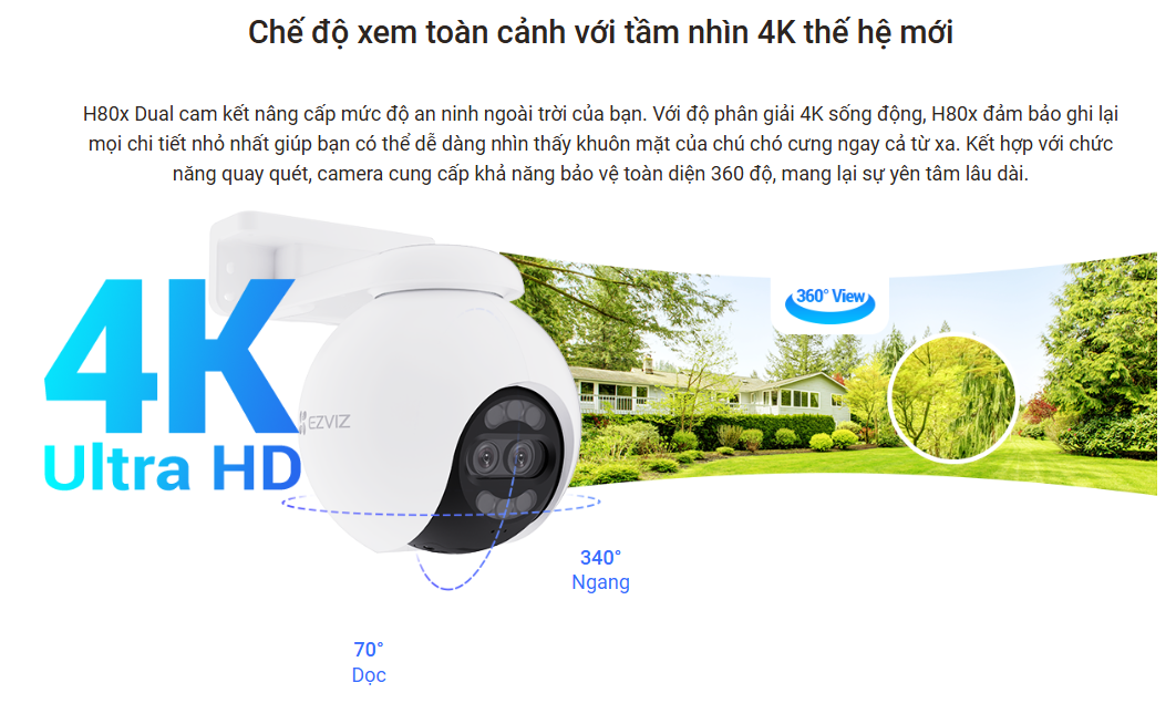 Camera Wifi Ezviz H80X Dual 4K 8 Megapixel AI siêu nét - Ống Kính kép ...