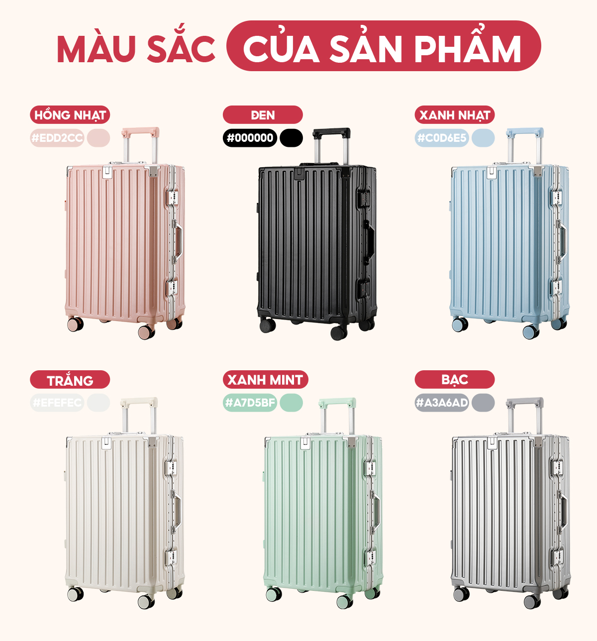 Mô tả Vali Bamozo Khung Nhôm 9066 Size 20/24/28 Cao Cấp Bịt 4 Góc Chống Va Đập Bảo Hành 5 Năm - 2