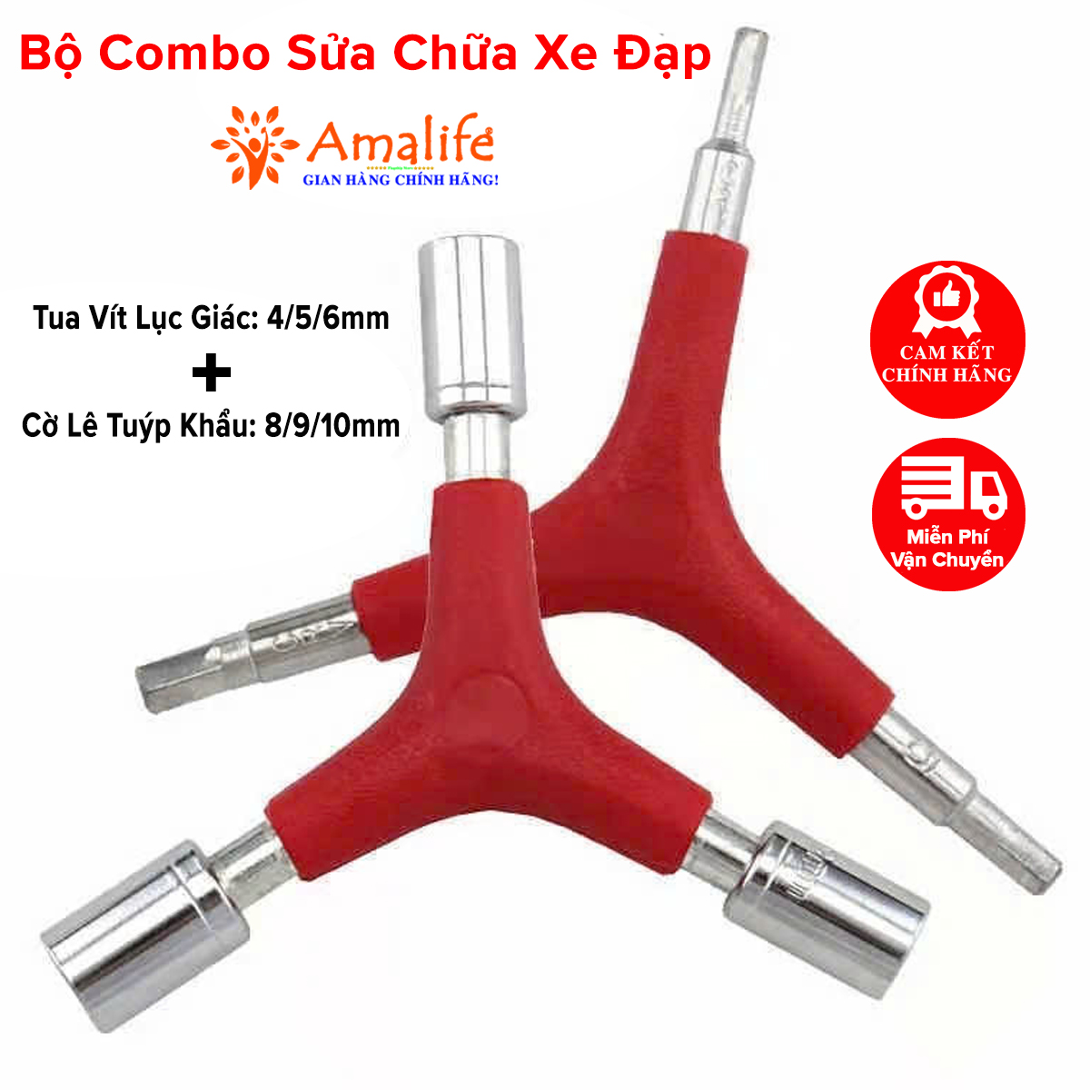 Mô tả Combo Tua Vít Lục Giác 4/5/6mm + Cờ Lê Tuýp Khẩu 8/9/10mm Chữ Y Sửa Chữa Xe Đạp Vặn Ốc Bu Lông Đa Năng Amalife - 1