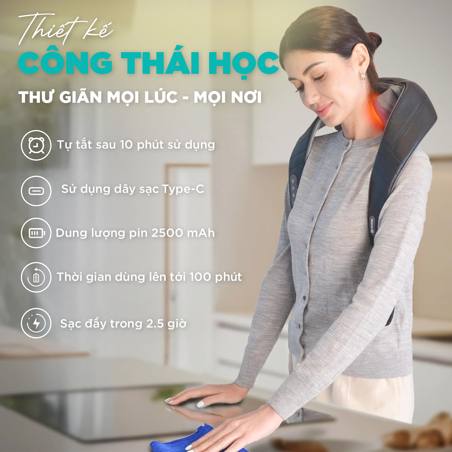 Mô tả Máy Massage Cổ Vai Gáy KINGTECH S6, Masage Shiatsu 3d, Nhiệt Hồng Ngoại, Tích Điện, Matxa Nhiều Vị Trí - Chính Hãng - 2