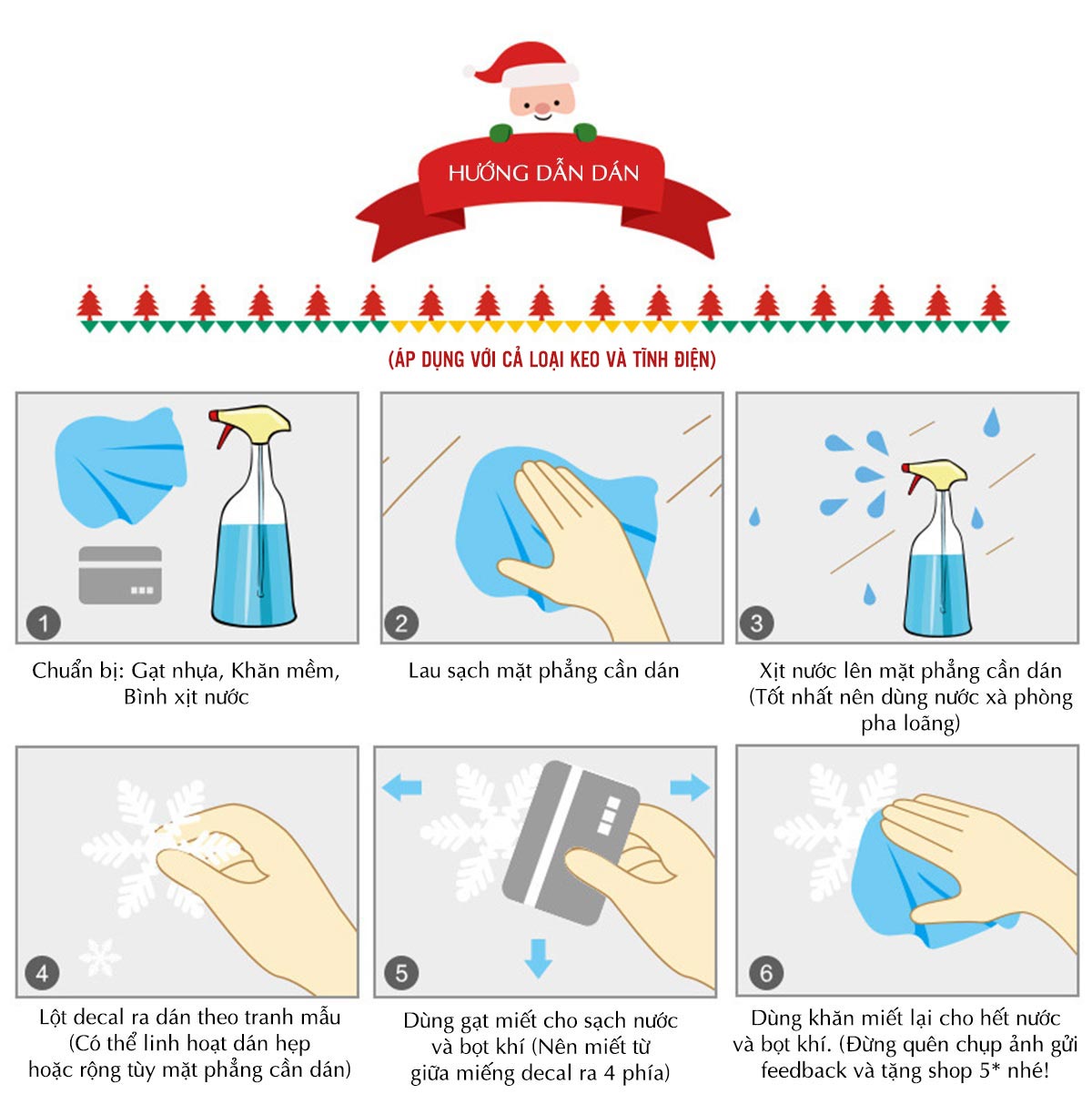 Decal dán kính giáng sinh trang trí Noel 2025 mẫu cao cấp 415