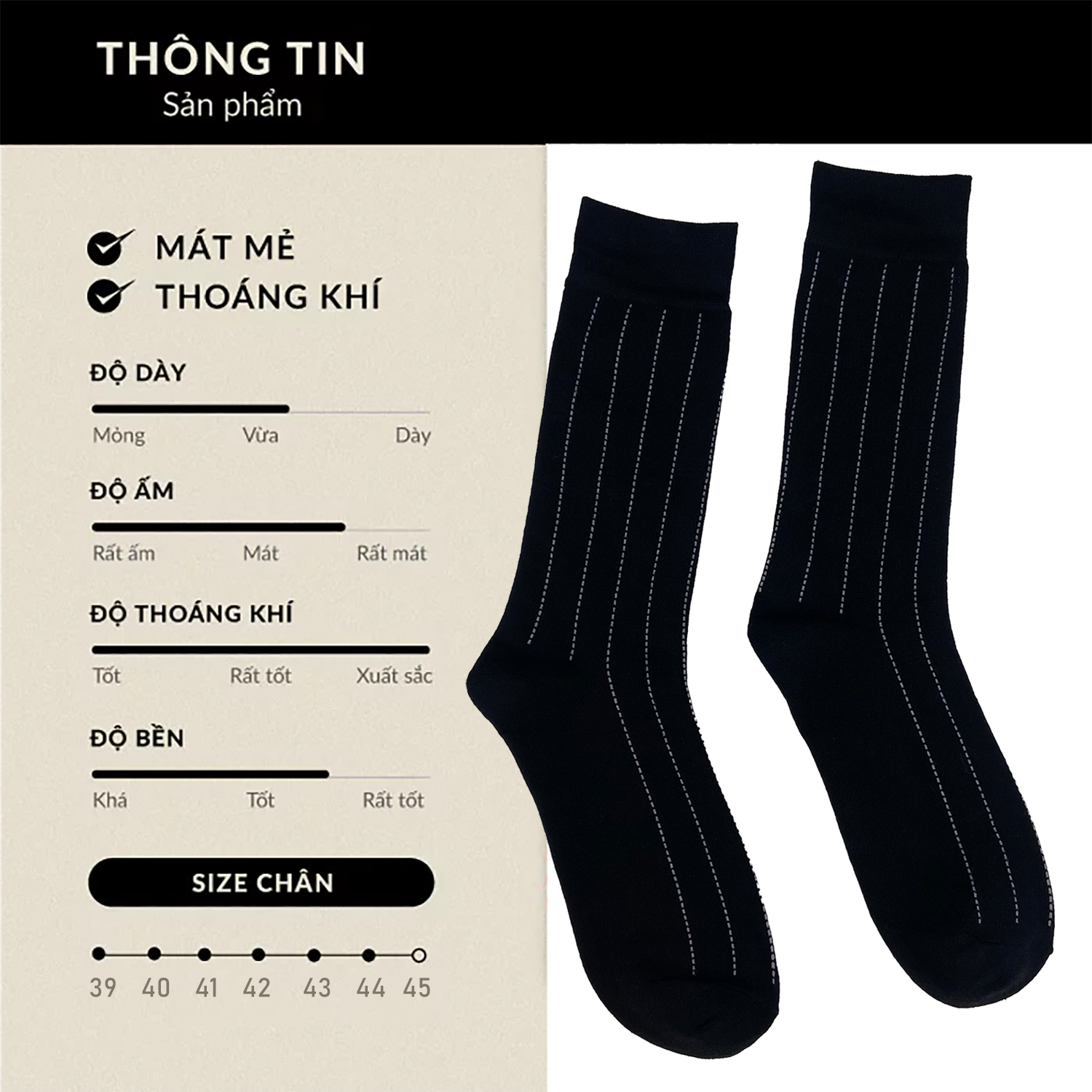 Mô tả Tất Giày Tây Đen Cổ Cao 30-32cm Họa Tiết trắng RANO Cotton Mềm Mại Thoáng Khí Khử Mùi - CBCAO26CM - 2