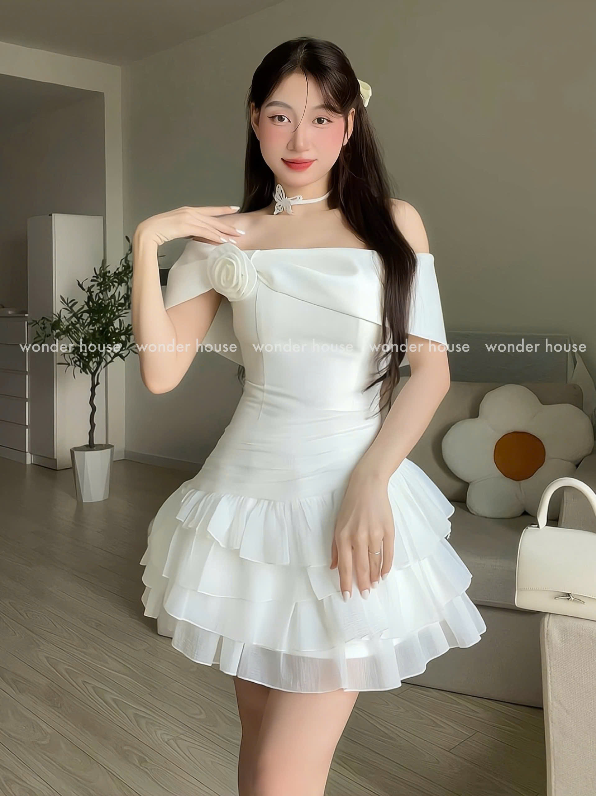 Mô tả Esther Dress Wonderhouse Đầm trễ vai tùng xòe nhiều tầng chất vải dày dặn dự tiệc, dạo phố nữ tính sang trọng - 2