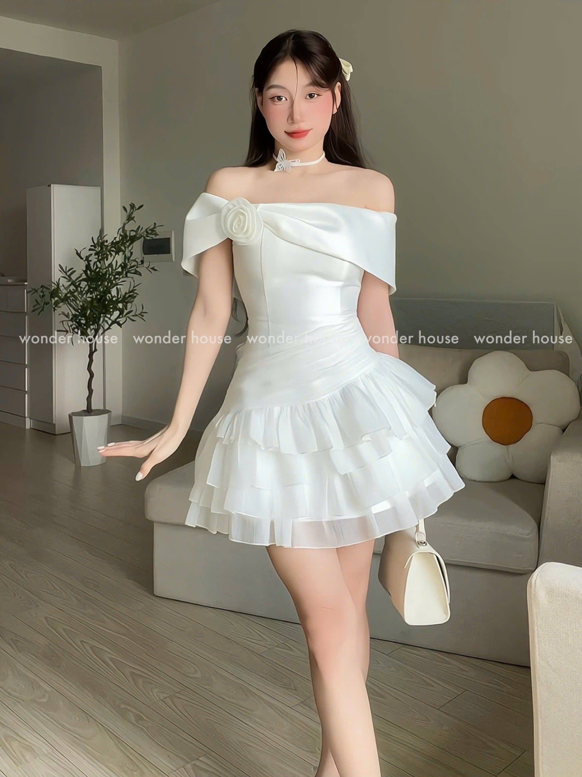 Mô tả Esther Dress Wonderhouse Đầm trễ vai tùng xòe nhiều tầng chất vải dày dặn dự tiệc, dạo phố nữ tính sang trọng - 3