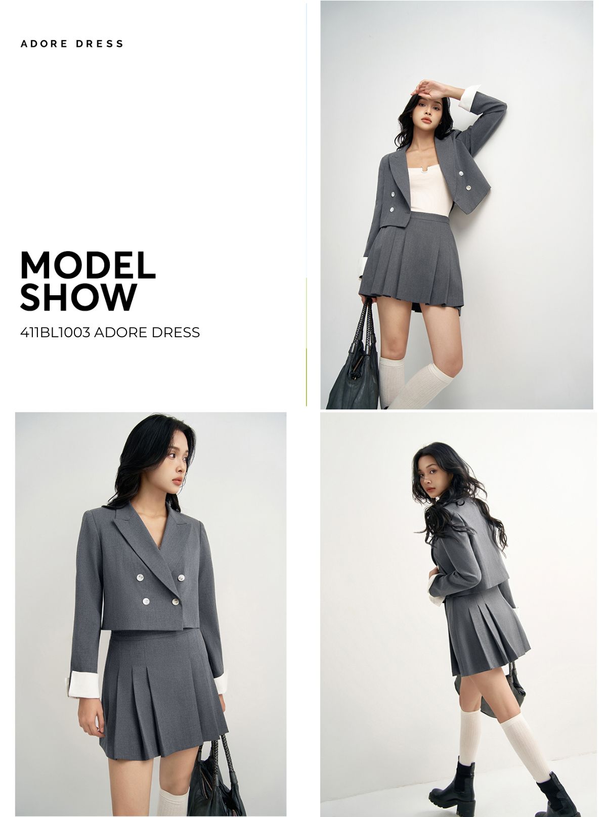 Mô tả 412BL1003 - Áo blazer cổ 2 ve dáng ngắn solid tàn đậm/karo nâu ADORE DRESS - 1