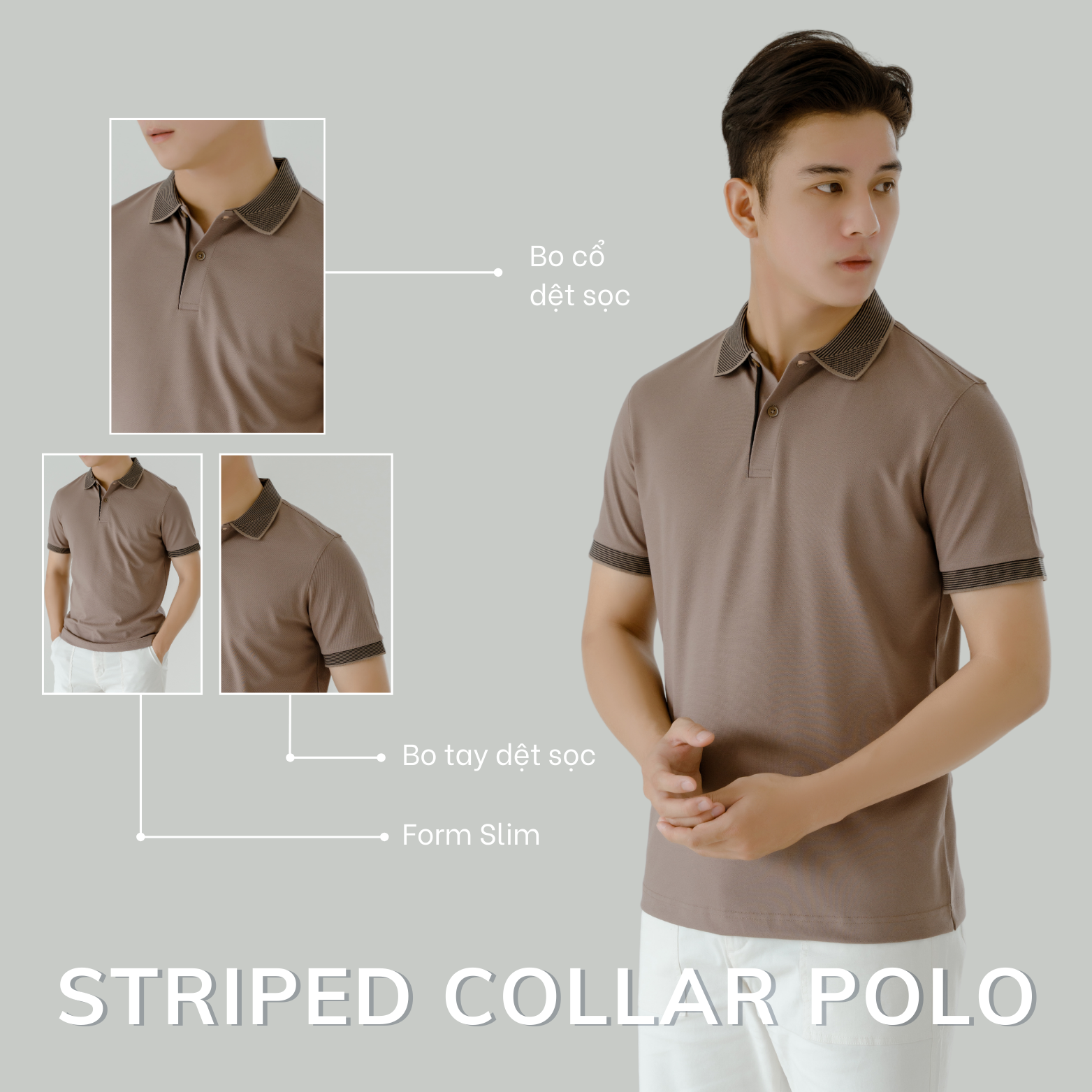 Mô tả Áo Polo nam STRIPED COLLAR LEEVUS phối sọc cổ, vải CVC cá sấu, form regular APL320 - 2