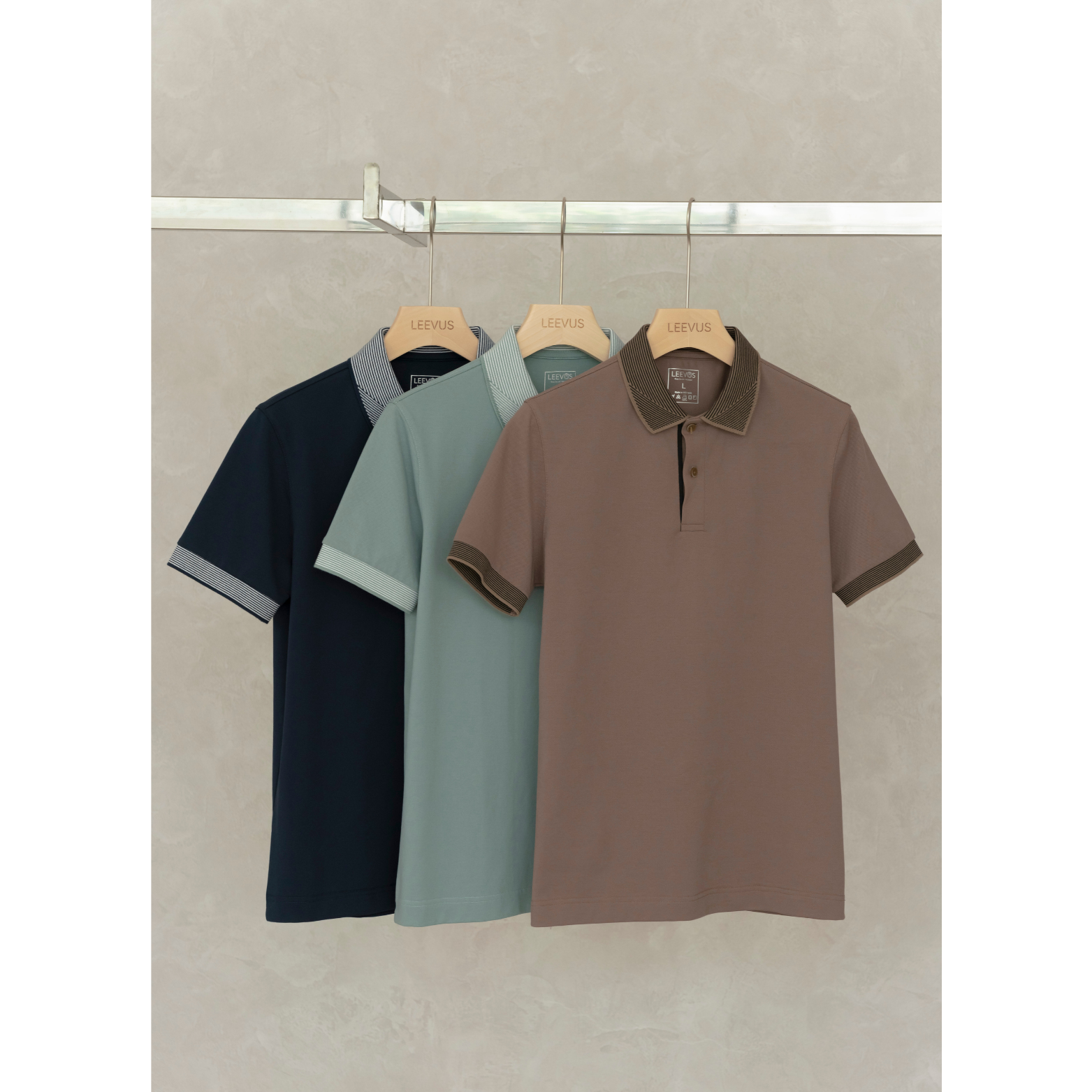 Mô tả Áo Polo nam STRIPED COLLAR LEEVUS phối sọc cổ, vải CVC cá sấu, form regular APL320 - 3