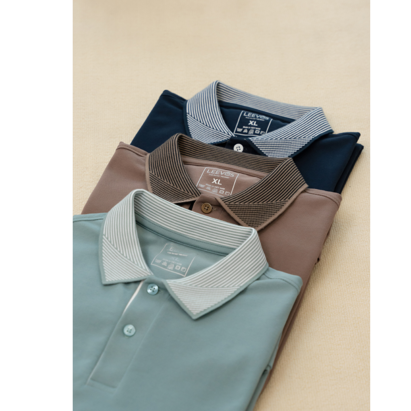 Mô tả Áo Polo nam STRIPED COLLAR LEEVUS phối sọc cổ, vải CVC cá sấu, form regular APL320 - 4
