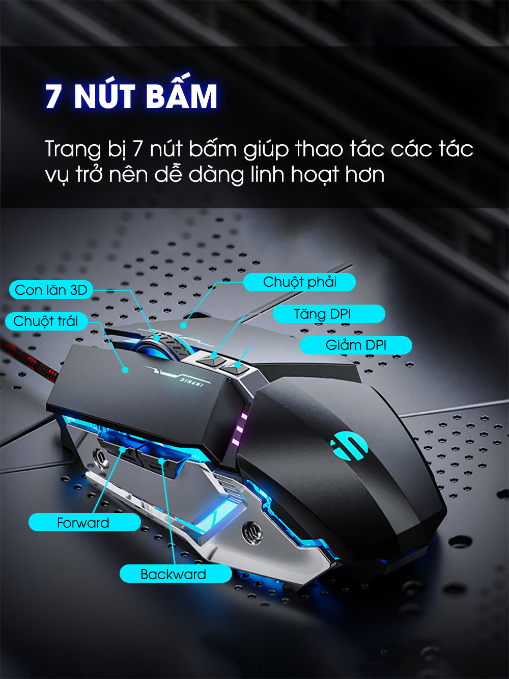 Mô tả Chuột máy tính gaming SIDOTECH W2PRO có dây silent chống ồn 7 nút bấm 8800 DPI có app laptop pc - 5