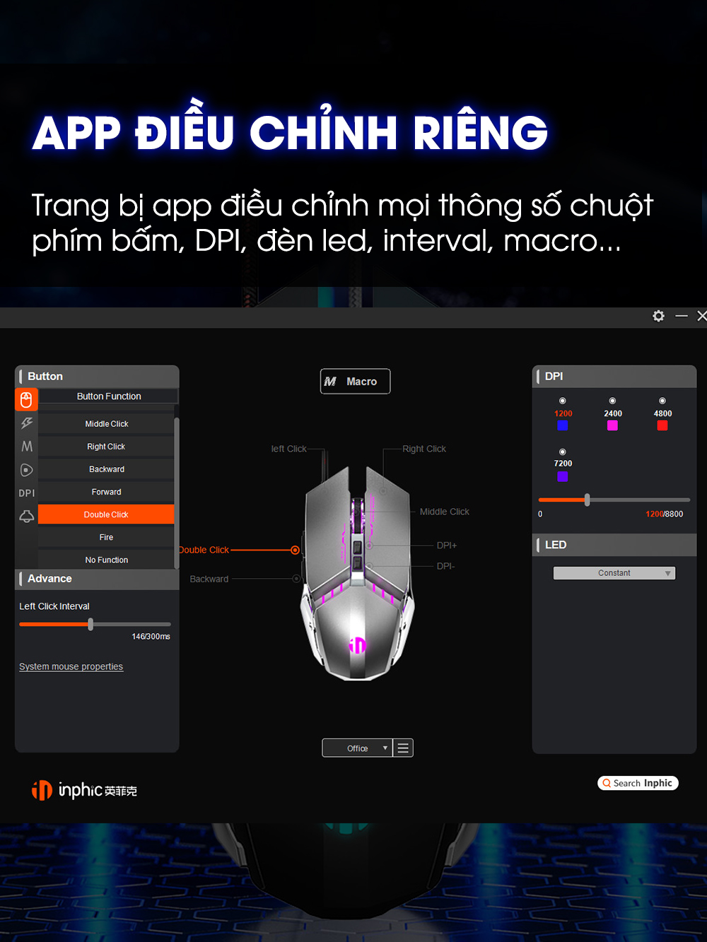 Mô tả Chuột máy tính gaming SIDOTECH W2PRO có dây silent chống ồn 7 nút bấm 8800 DPI có app laptop pc - 6