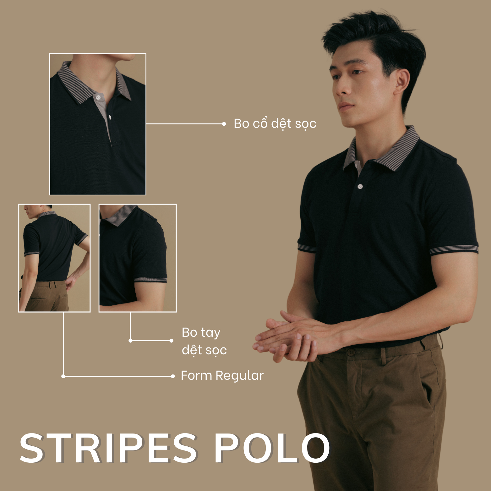 Mô tả Áo Polo nam STRIPES LEEVUS phối bo dệt, vải CVC cá sấu, form regular APL275 - 2