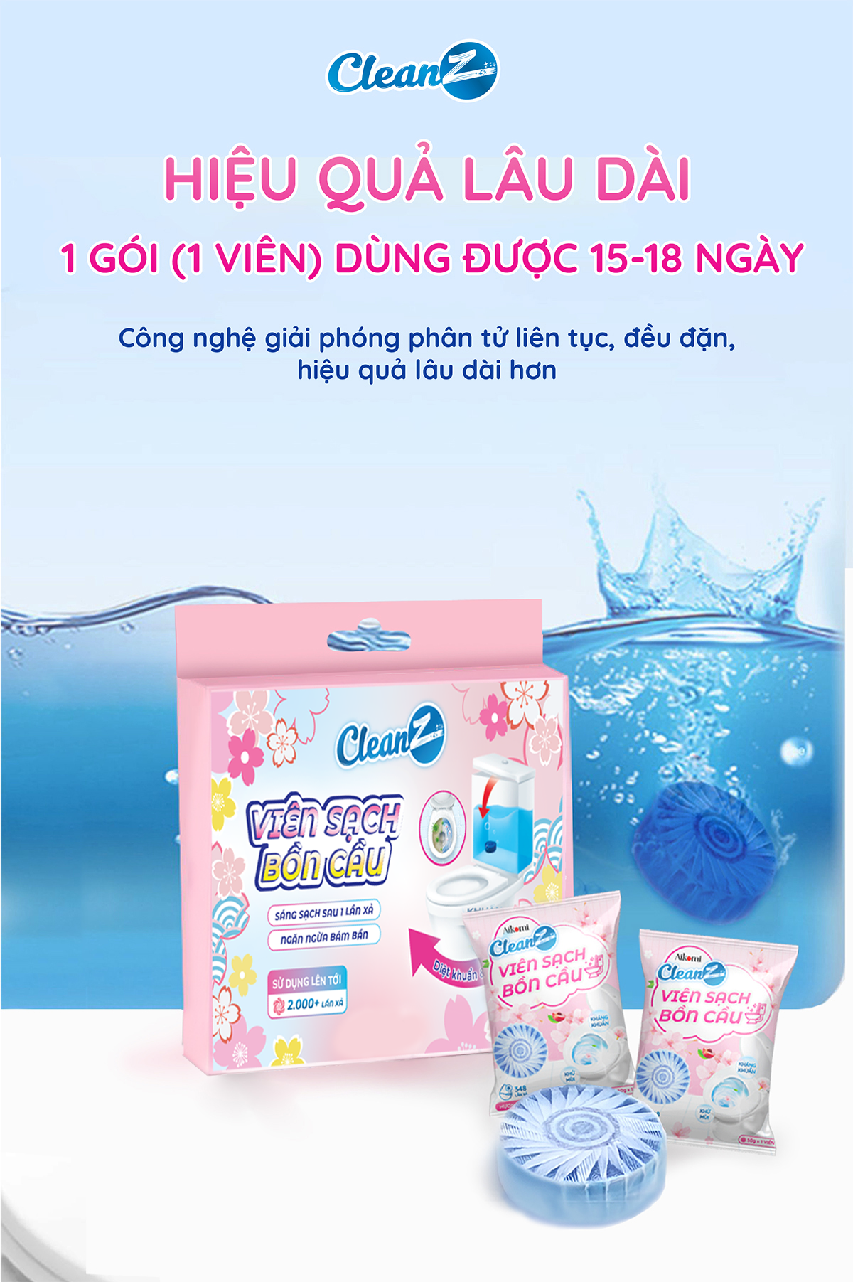 Mô tả Combo Viên sạch bồn cầu CleanZ thả bồn cầu sạch khuẩn tẩy mảng bám khử mùi diệt vi khuẩn toilet - 2