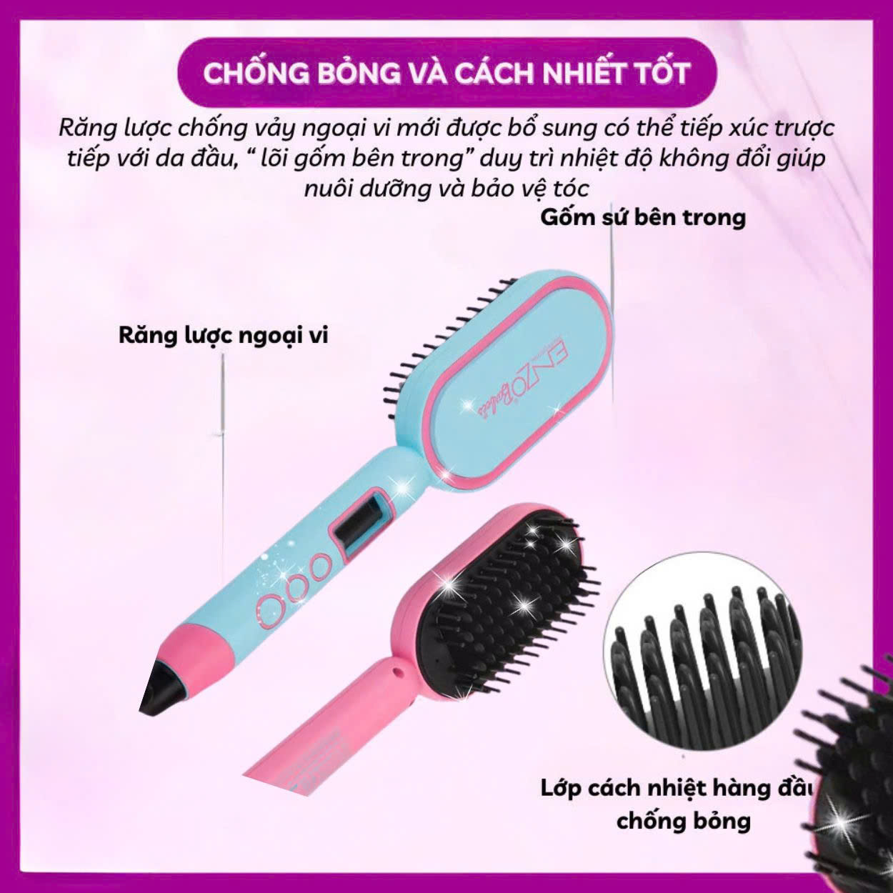 Mô tả Lược điện chải tóc ENZO 4102B thương hiệu ý , sấy tạo kiểu tóc chuẩn salon BH 5 NĂM - 3