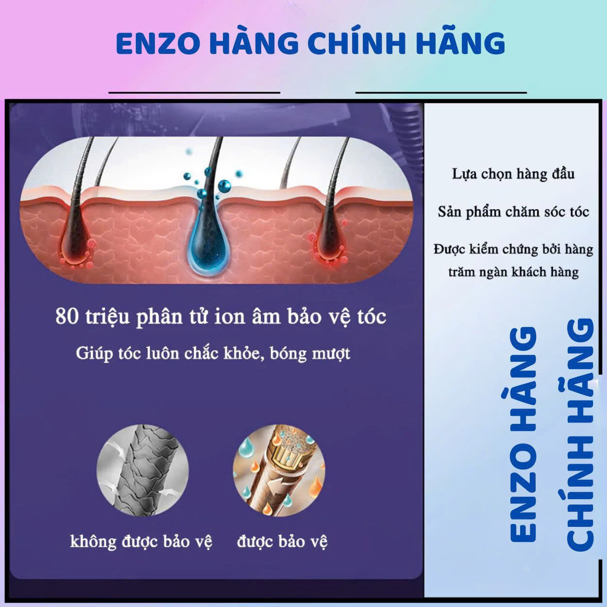 Mô tả Máy sấy tóc ENZO công suất lớn, 2 chiều nóng lạnh, công nghệ ion âm giúp tóc bóng mượt, BH 5 Năm - 2