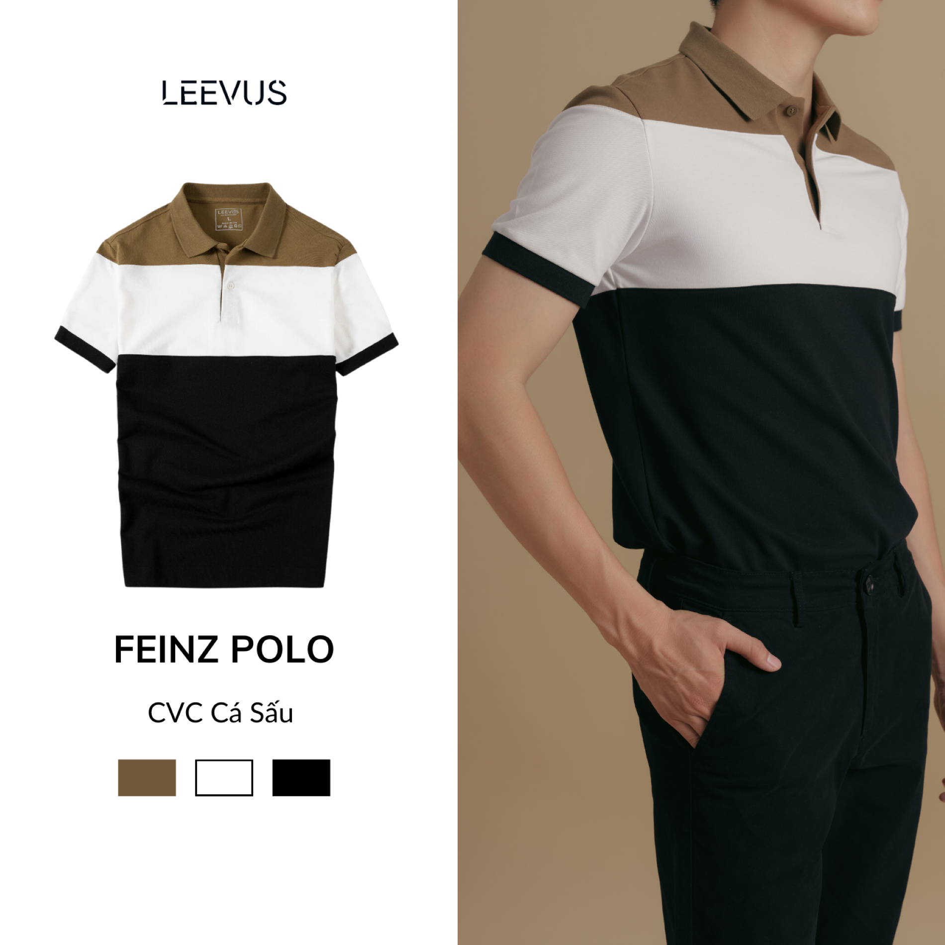 Mô tả Áo Polo nam FEINZ LEEVUS phối màu, vải CVC cá sấu, form regular APL306 - 1