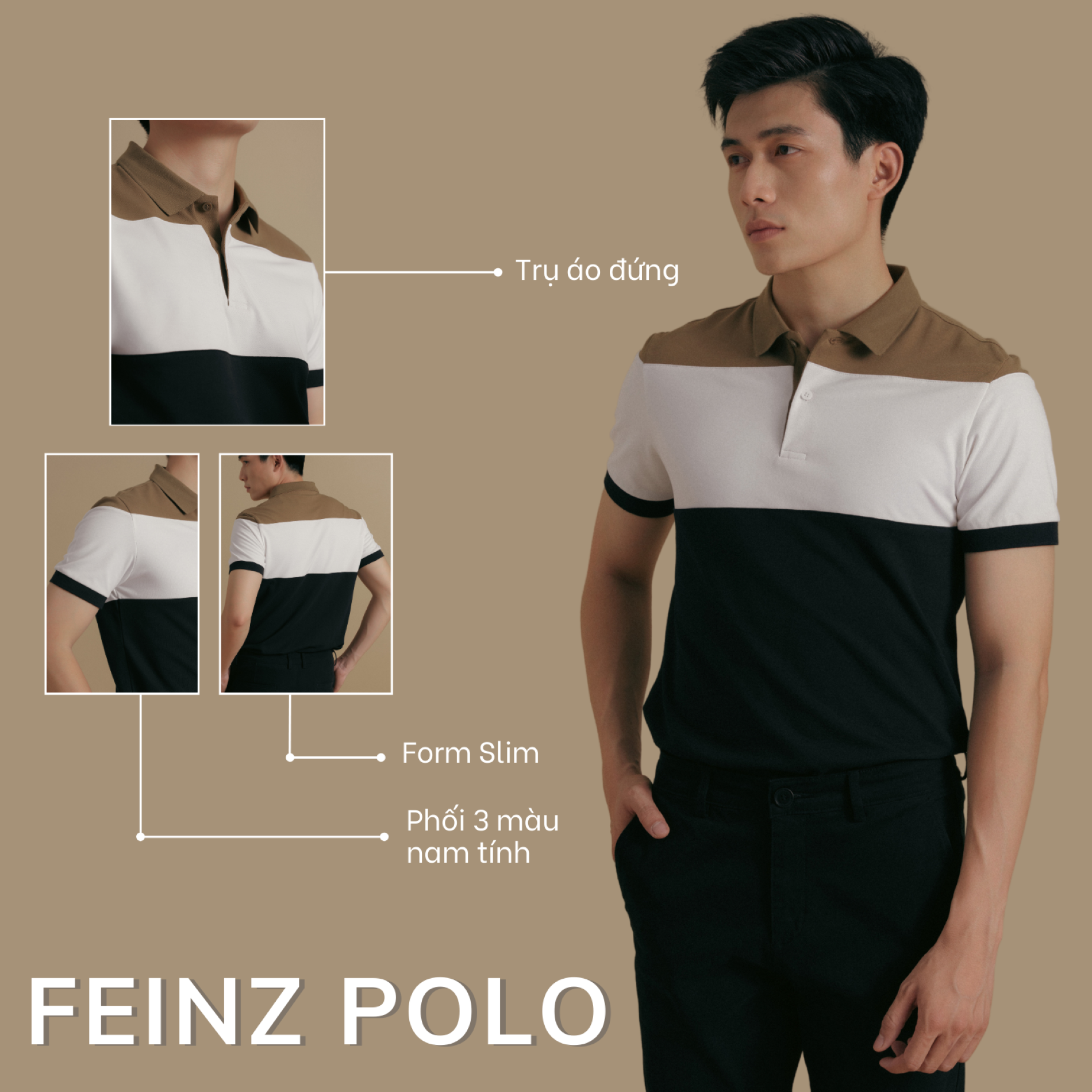 Mô tả Áo Polo nam FEINZ LEEVUS phối màu, vải CVC cá sấu, form regular APL306 - 2