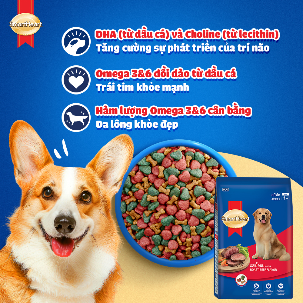 Thức ăn cho chó SmartHeart hạt cho chó - vị bò nướng gói 3kg | Shopee ...