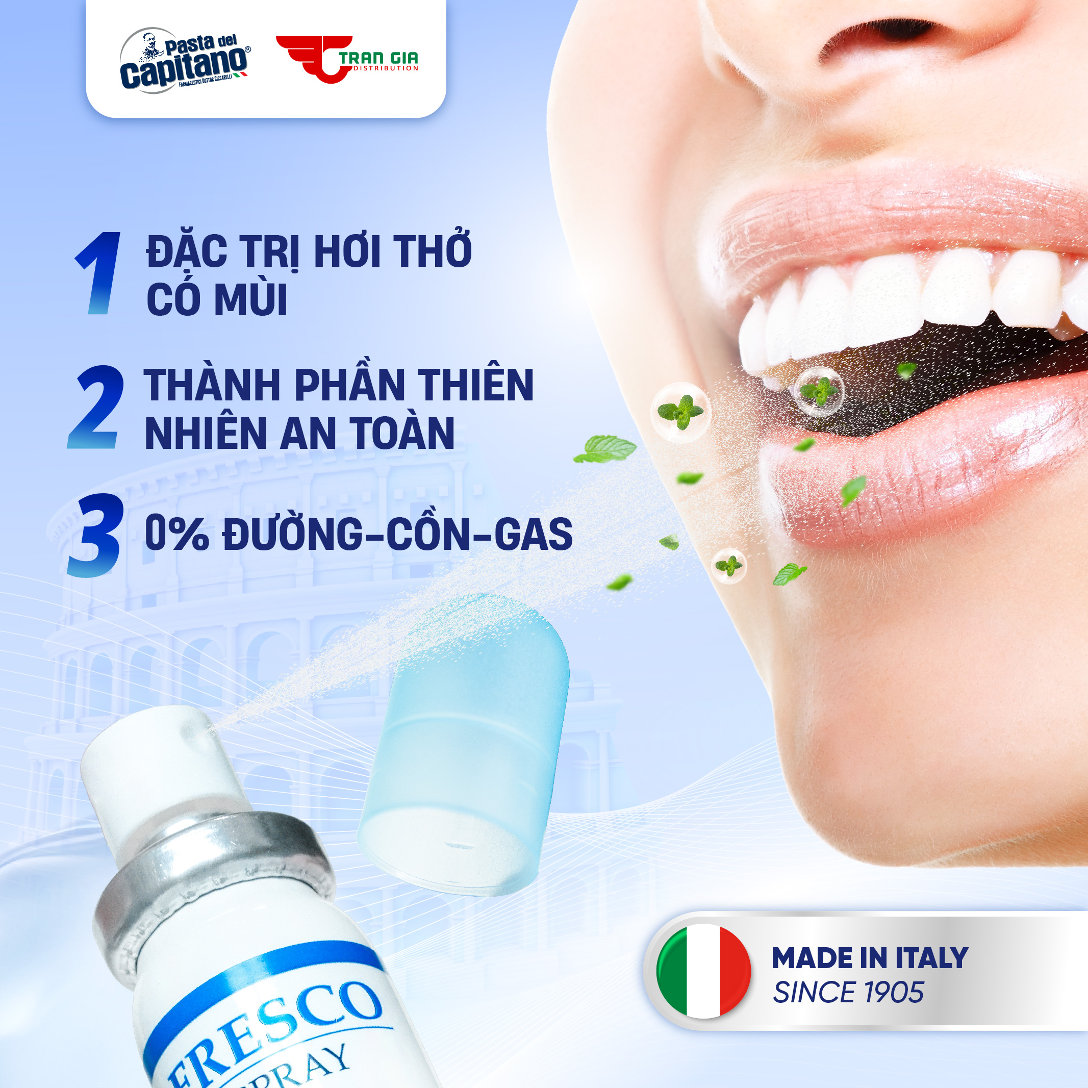 Mô tả Xịt Thơm Miệng CAPITANO Mouth Spray 15ml Hương Bạc Hà - Ngừa Hôi Miệng - Cho Hơi Thở Thơm Mát Sảng Khoái Tức Thì - 2