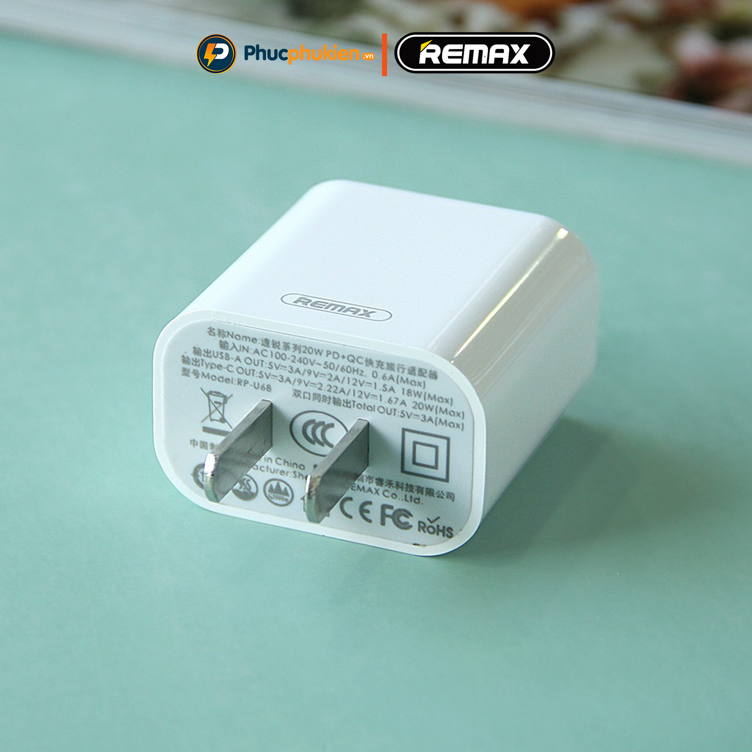 Mô tả Remax U68 - Bộ sạc 2 cổng 20w sạc nhanh PD 20w và QC3.0 18w sạc 30 phút đầy 50% pin - Phúc Phụ Kiện - 2
