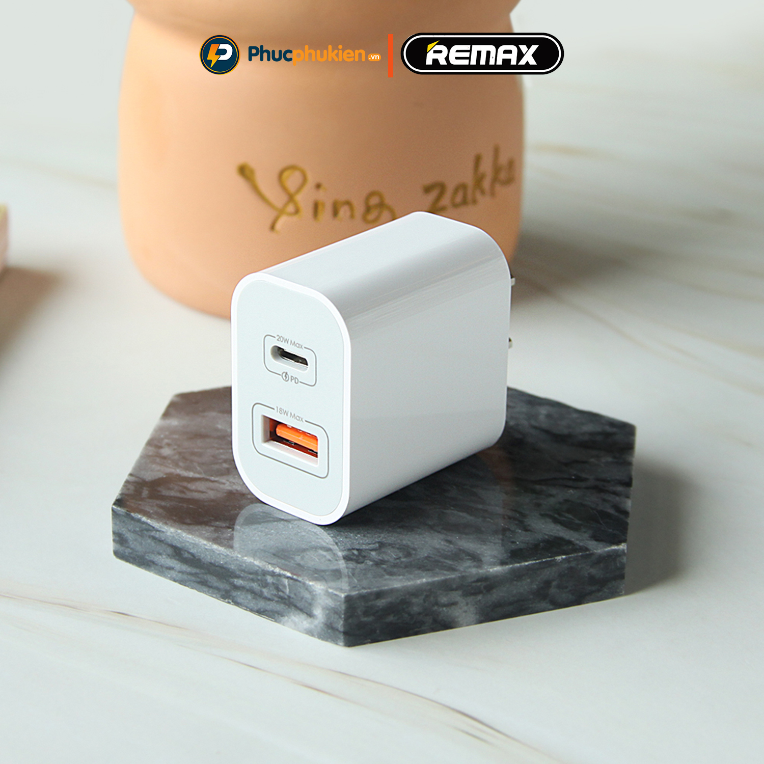 Mô tả Remax U68 - Bộ sạc 2 cổng 20w sạc nhanh PD 20w và QC3.0 18w sạc 30 phút đầy 50% pin - Phúc Phụ Kiện - 5