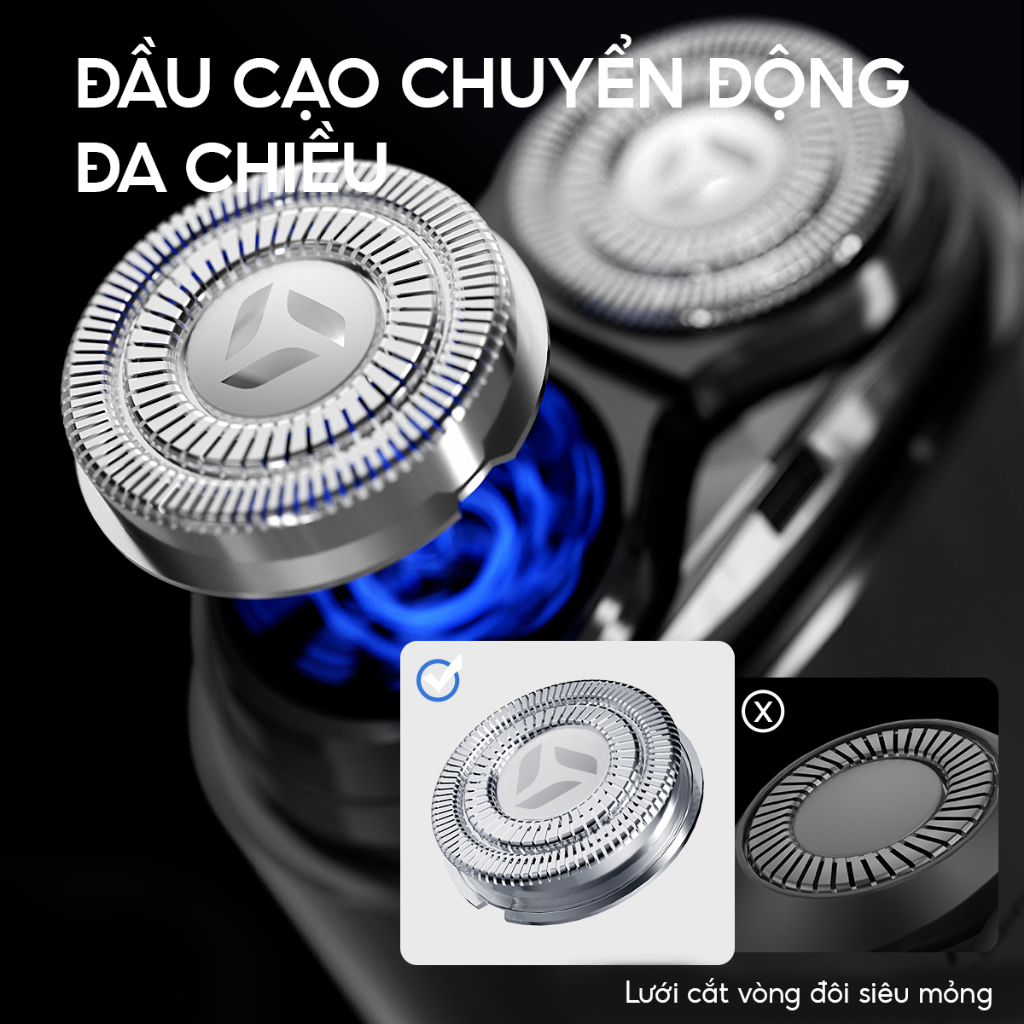 Máy cạo râu Enchen K8 đầu cạo 2D ẩn chống nước 18 lưỡi dao tự mài, pin ...