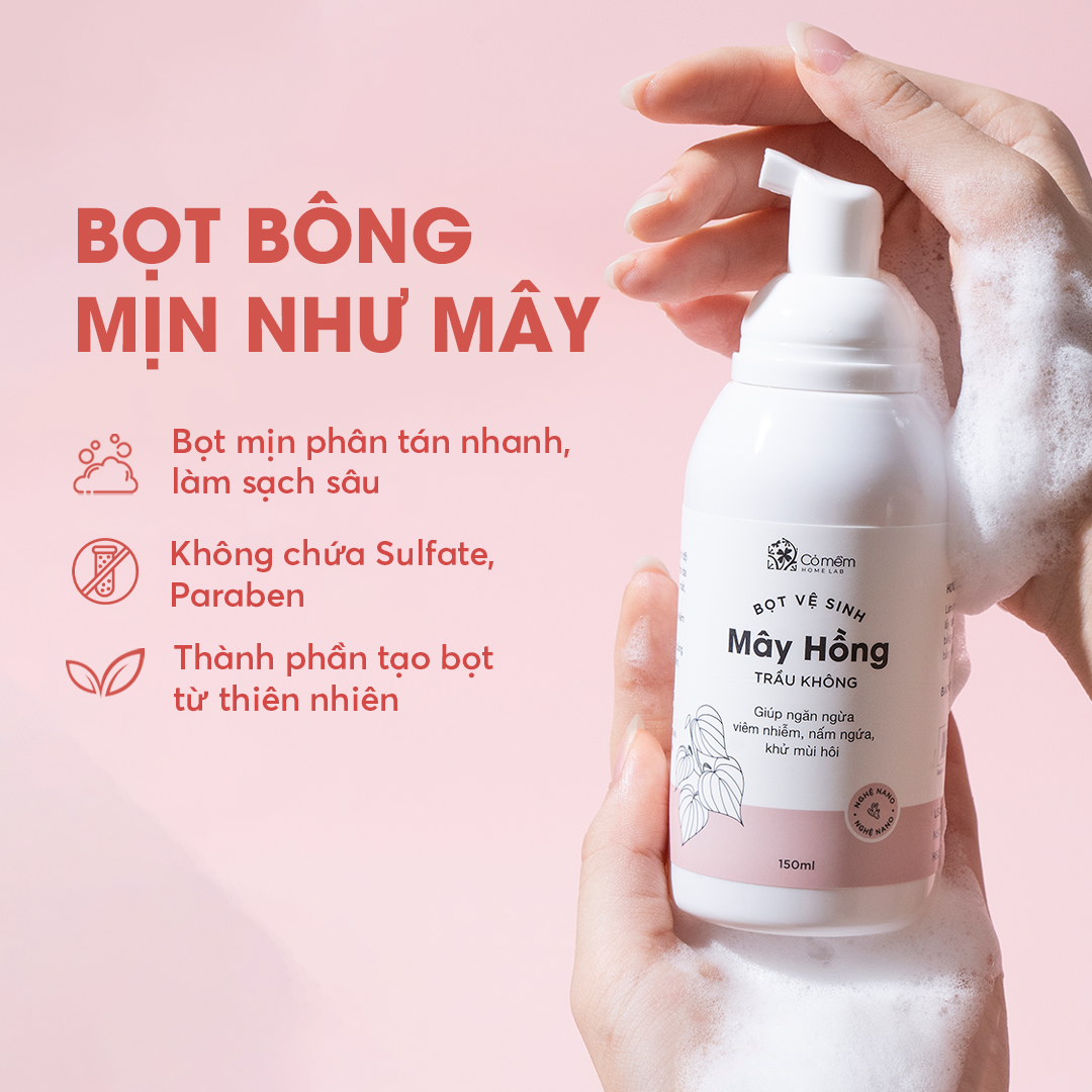 Mô tả Bọt Vệ Sinh Phụ Nữ Mây Hồng - Dung Dịch Vệ Sinh Trầu Không Lô Hội - Giảm Viêm Ngứa, Khử Mùi, Cân Bằng pH - Cỏ Mềm 150ml - 1
