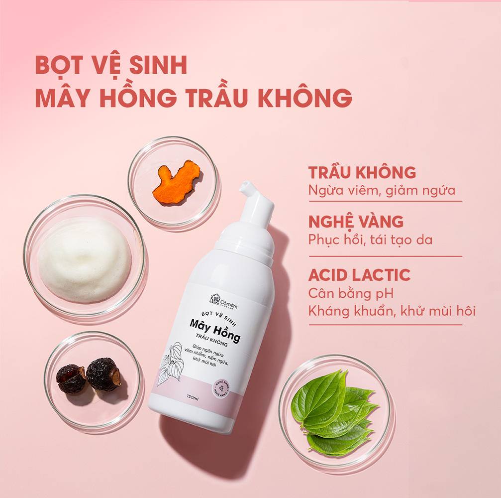 Mô tả Bọt Vệ Sinh Phụ Nữ Mây Hồng - Dung Dịch Vệ Sinh Trầu Không Lô Hội - Giảm Viêm Ngứa, Khử Mùi, Cân Bằng pH - Cỏ Mềm 150ml - 2