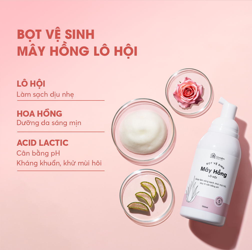 Mô tả Bọt Vệ Sinh Phụ Nữ Mây Hồng - Dung Dịch Vệ Sinh Trầu Không Lô Hội - Giảm Viêm Ngứa, Khử Mùi, Cân Bằng pH - Cỏ Mềm 150ml - 3
