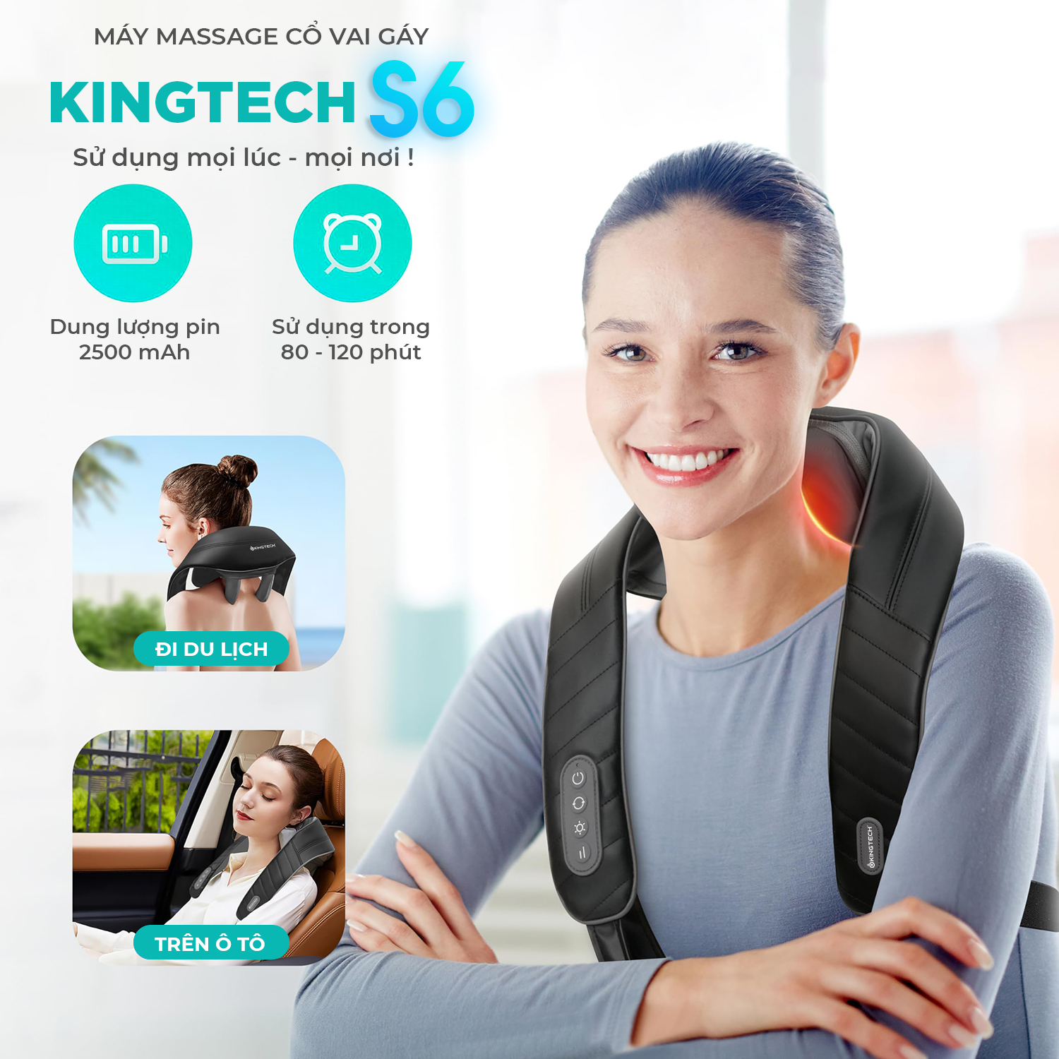 Mô tả Máy Massage Cổ Vai Gáy KINGTECH S6, Masage Shiatsu 3d, Nhiệt Hồng Ngoại, Tích Điện, Matxa Nhiều Vị Trí - Chính Hãng - 1