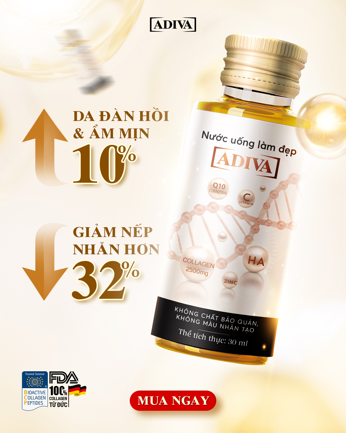 Mô tả Combo 3 Hộp Nước Uống Làm Đẹp Collagen ADIVA Tem Trắng (42 Chai) - Giúp Làn Da Săn Chắc, Ảm Mịn Và Căn - 2