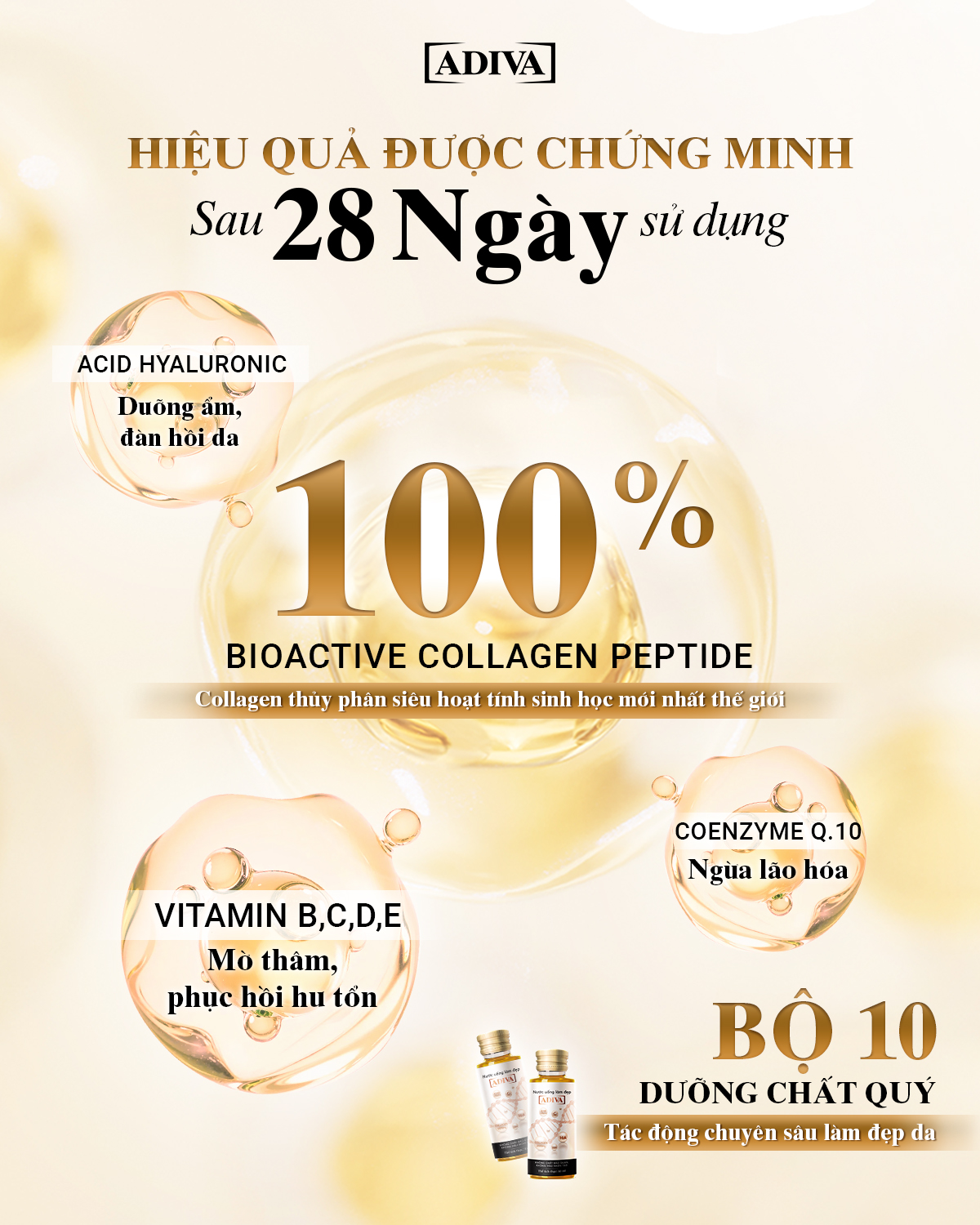 Mô tả Combo 3 Hộp Nước Uống Làm Đẹp Collagen ADIVA Tem Trắng (42 Chai) - Giúp Làn Da Săn Chắc, Ảm Mịn Và Căn - 4