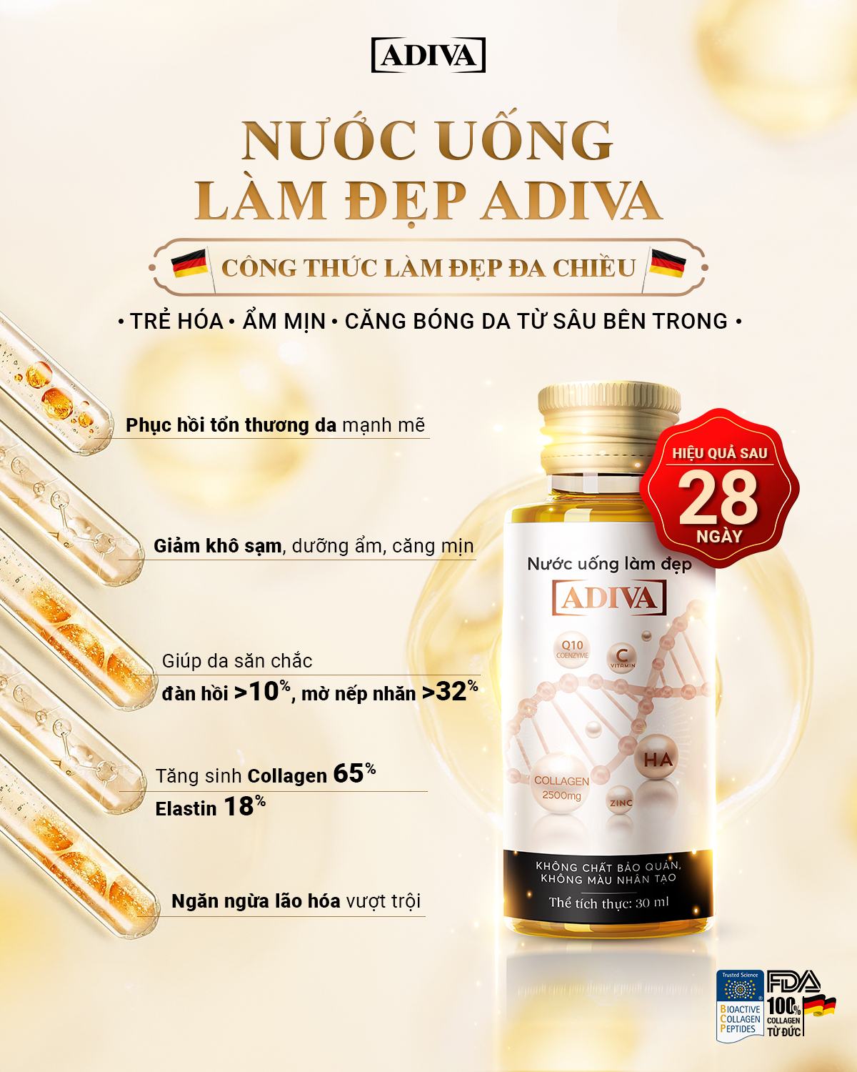 Mô tả Combo 3 Hộp Nước Uống Làm Đẹp Collagen ADIVA Tem Trắng (42 Chai) - Giúp Làn Da Săn Chắc, Ảm Mịn Và Căn - 5